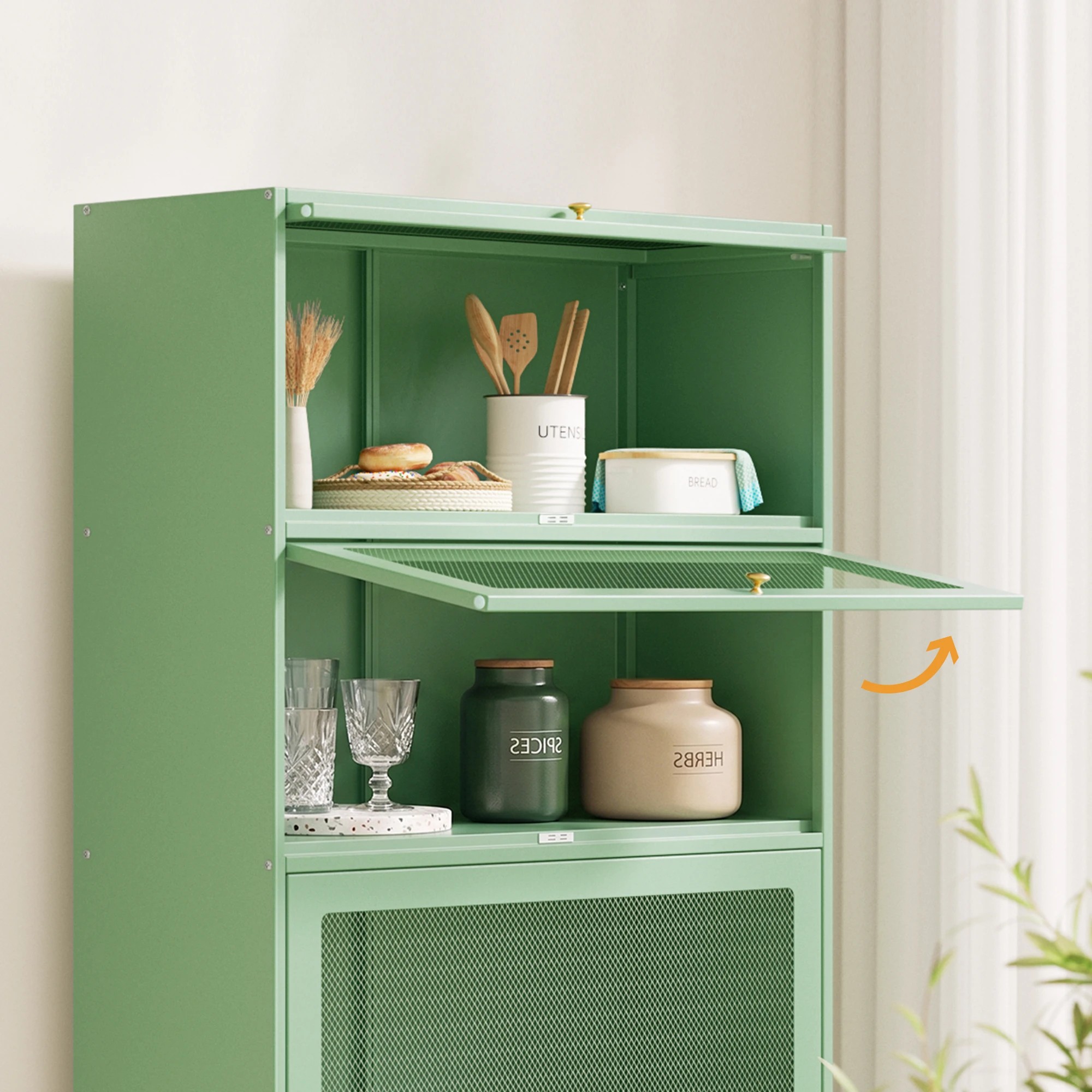 4 Artiss 2x Buffet Unit Cabinet Sideboard Metal - Green, 4 of 8