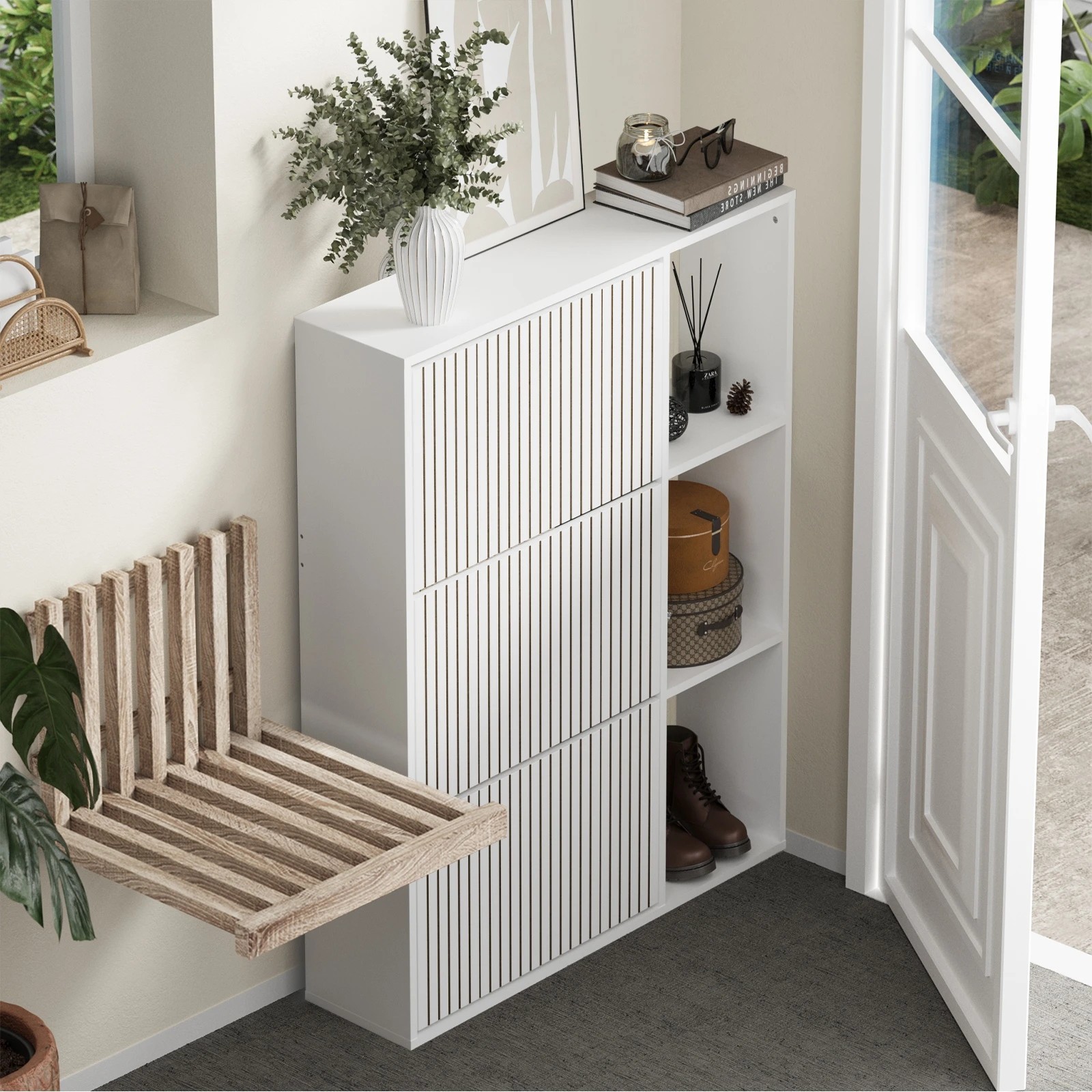 3 Oikiture Shoe Rack Storage Cabinet With Display Shelves Organiser
 - White, 3 of 10