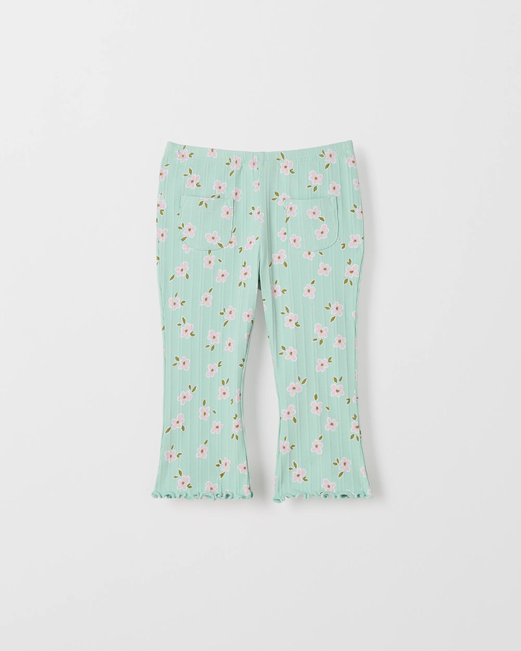 4 Target Baby Organic Cotton Ribbed Pocket Front Flare Leggings GREEN DAISY, 4 of 5
