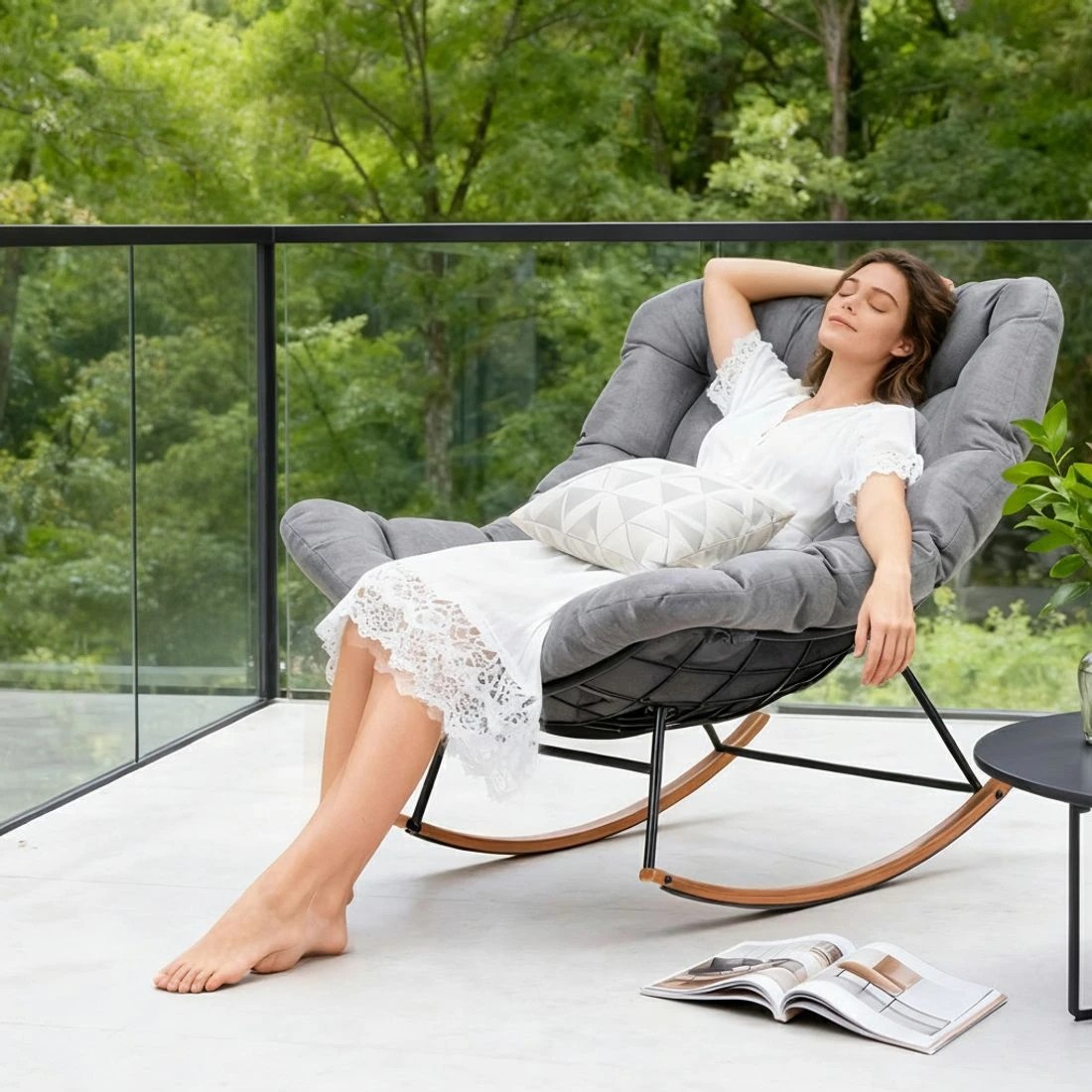 3 Gardeon Outdoor Rocking Chair Furniture Papasan Recliner Garden Patio Lounge Setting - Grey, 3 of 6
