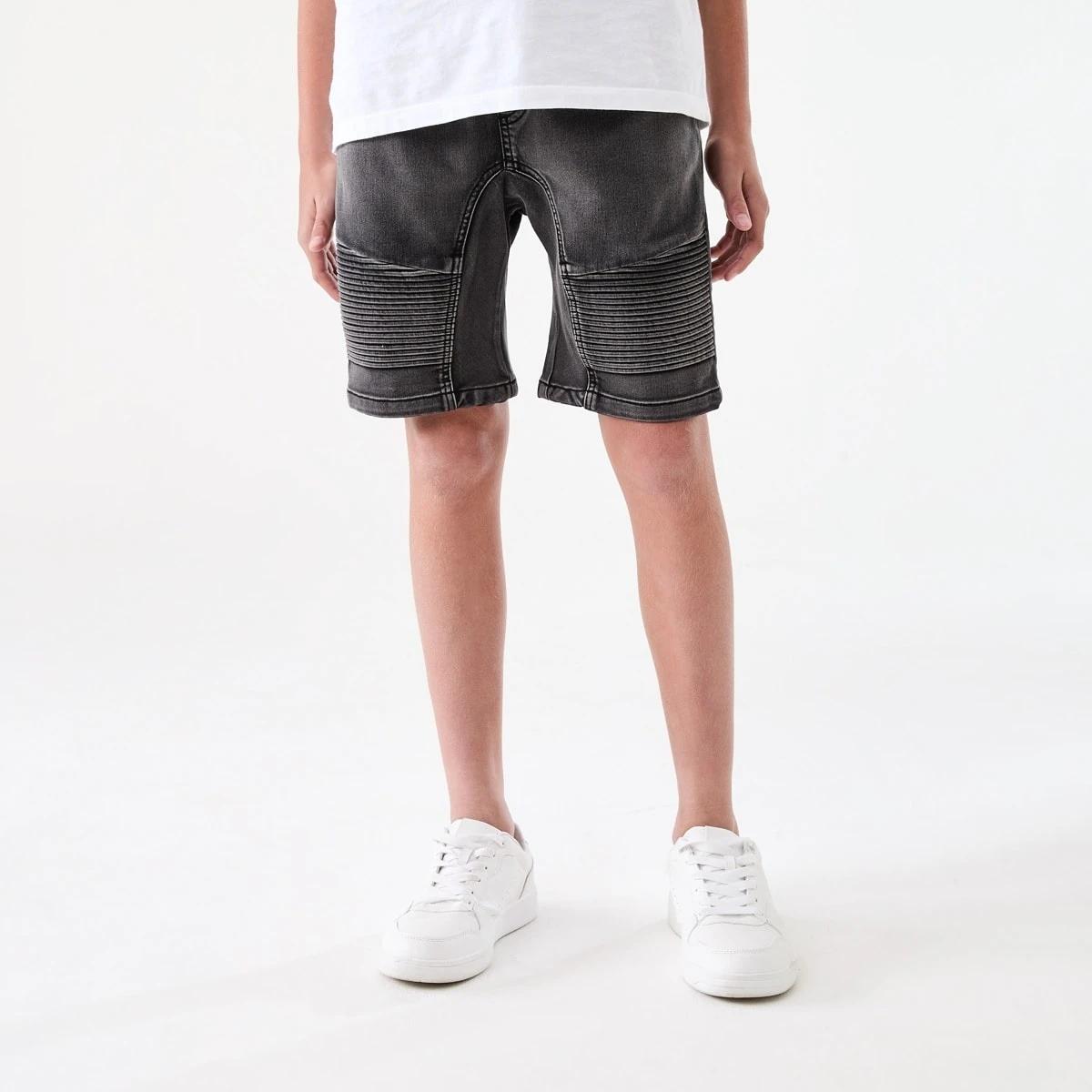 1 Pull On Denim Moto Shorts BLACK WASH, 1 of 7