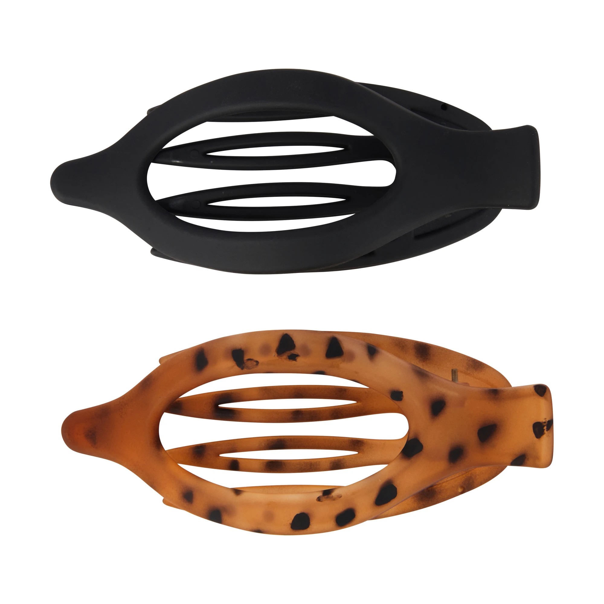 1 OXX Haircare 2 Pack Oval Claw Clip - Black and Leopard, 1 of 3