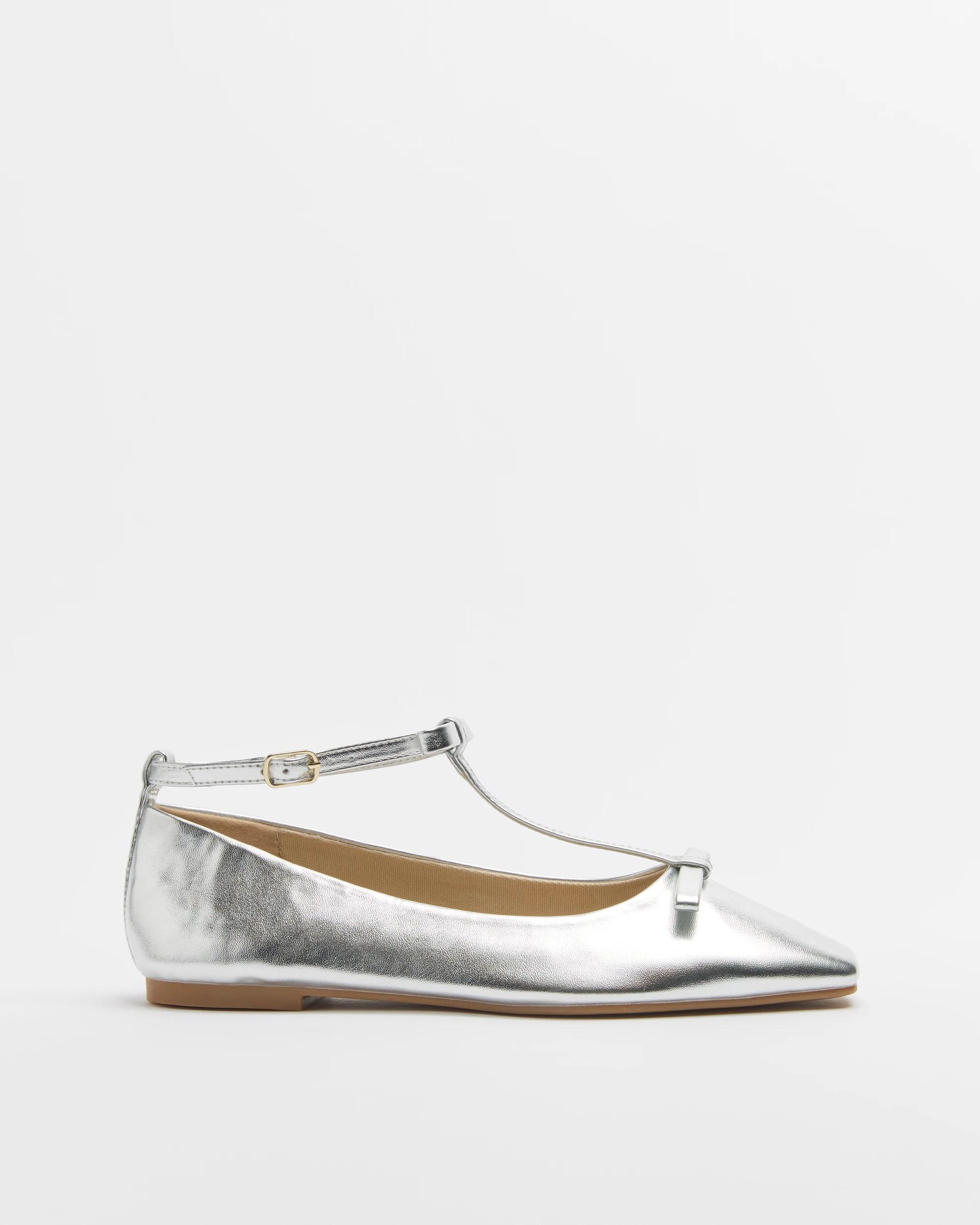 1 Target Womens T-bar Ankle Strap Ballet Flat SILVER, 1 of 3