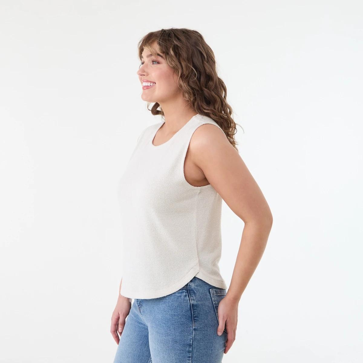 2 Sleeveless Textured Curved Hem Tank NATURAL BEIGE, 2 of 5