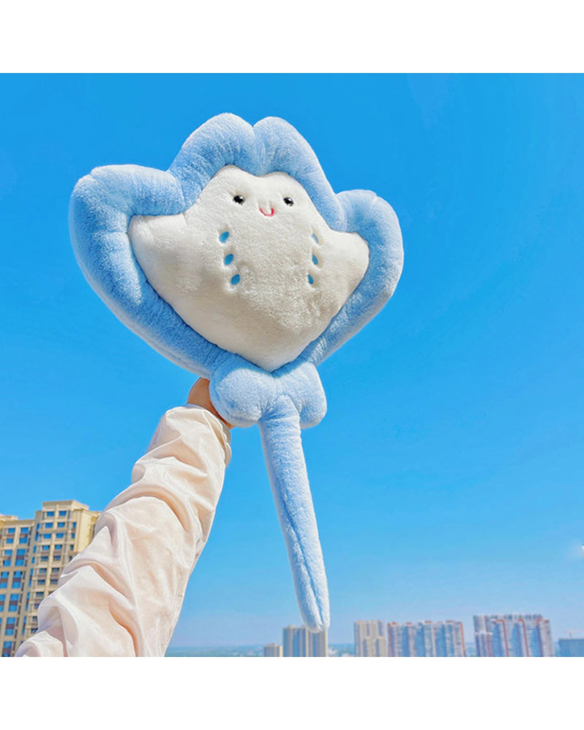 3 Cotton More Fleece Happy Manta Ray Plush Toddler Kids Toy 75x50cm - Blue, 3 of 4