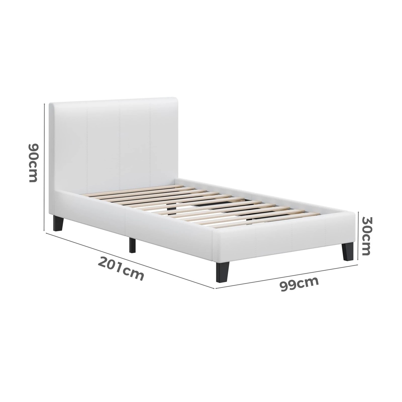 10 Alfordson Bed Frame Single Size Mattress Base Wooden Platform Leather - White, 10 of 10
