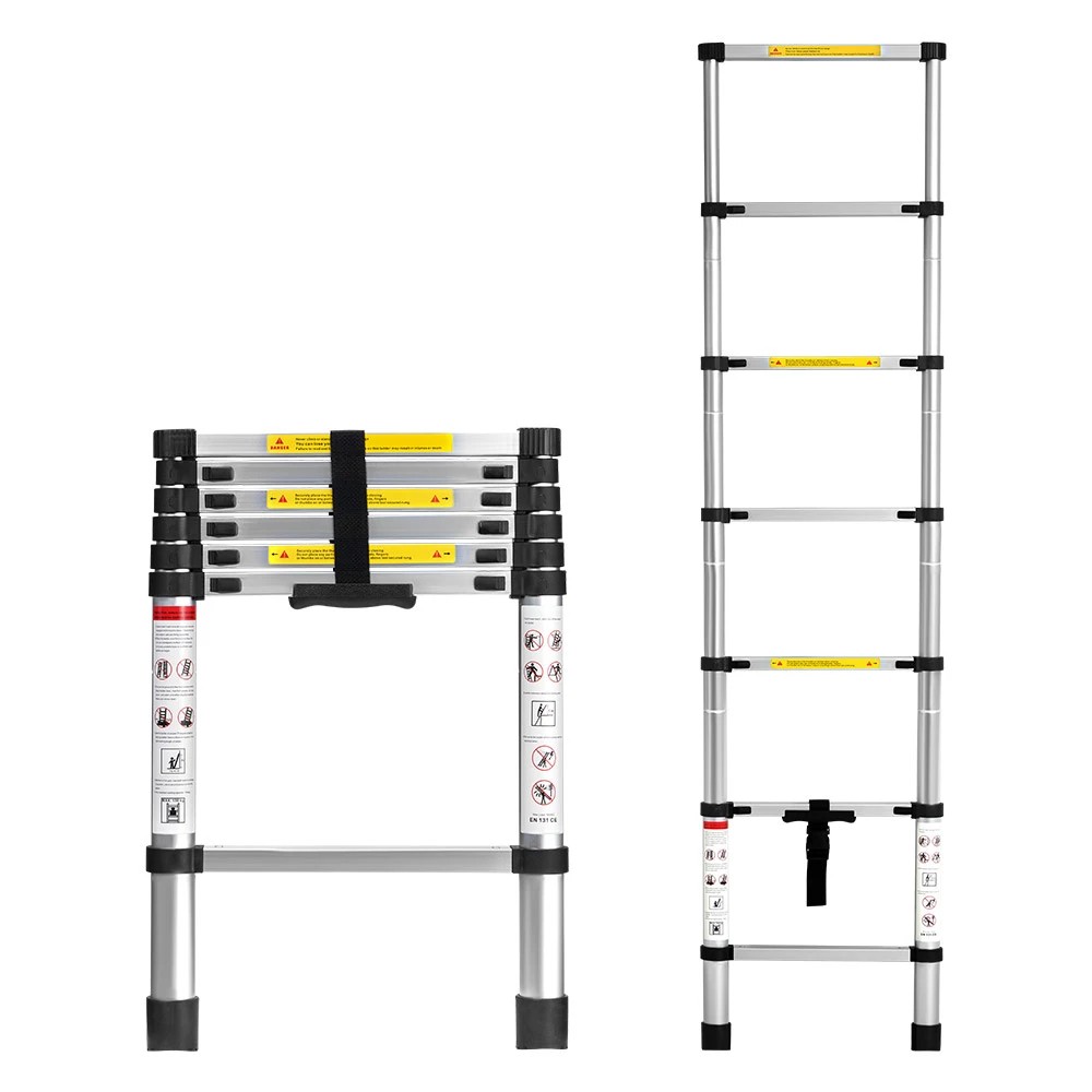 1 ZUNI 2M Telescopic Aluminium Ladder 150kg Load Height Locking Extension Step - Multi, 1 of 3