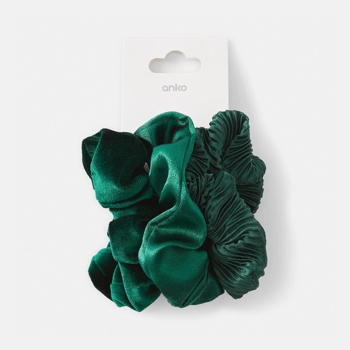 5 3 Pack Textured Hair Scrunchies - Green Green, 5 of 5