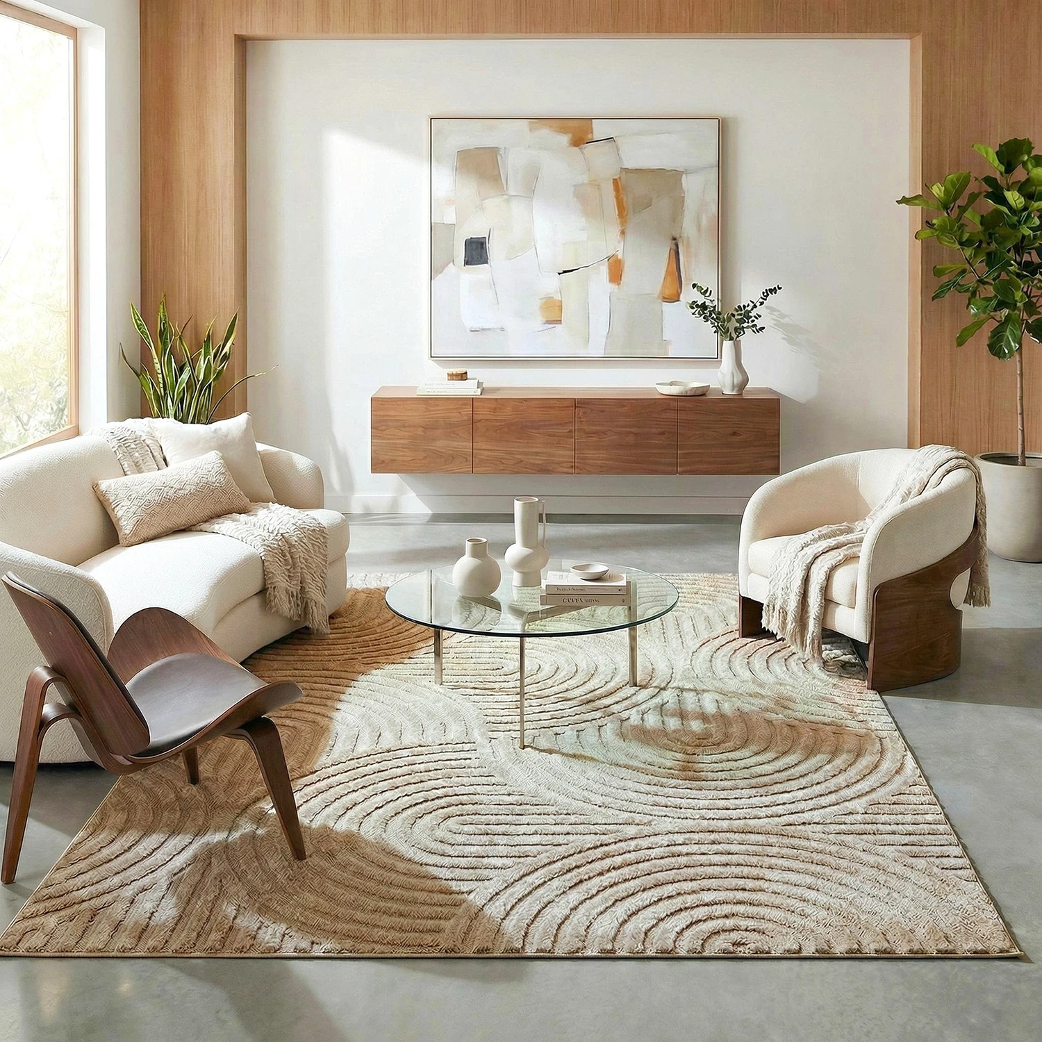 1 Common Ground Rugs Sanctuary Zina 400x300cm - Extra Extra Large Power Loomed Floor Rug - Beige, 1 of 7