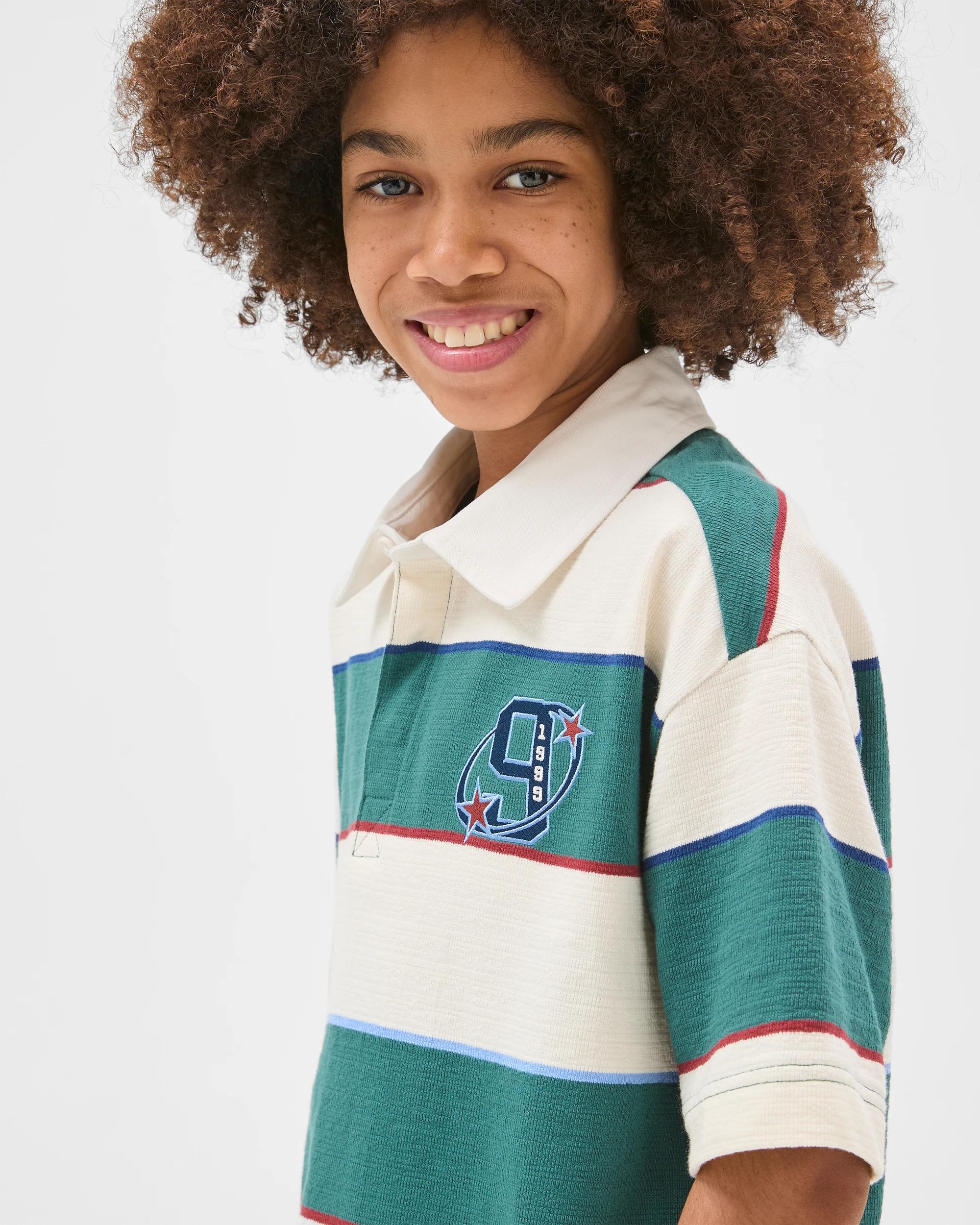 2 Target Kids Australian Cotton Oversized Rugby T-Shirt WHITE/GREEN STRIPE, 2 of 6