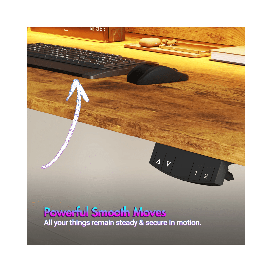 6 Advwin Led Rgb Light Electric Standing Desk With Power Outlets & Monitor Stand 120cm
 - Brown, 6 of 9