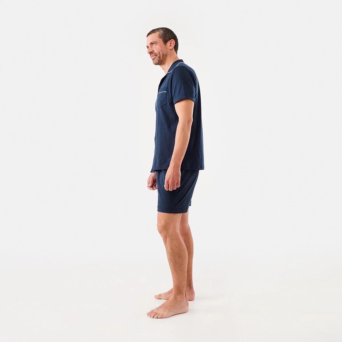 2 Short Sleeve Knit Button Through Pyjama Set Navy, 2 of 8