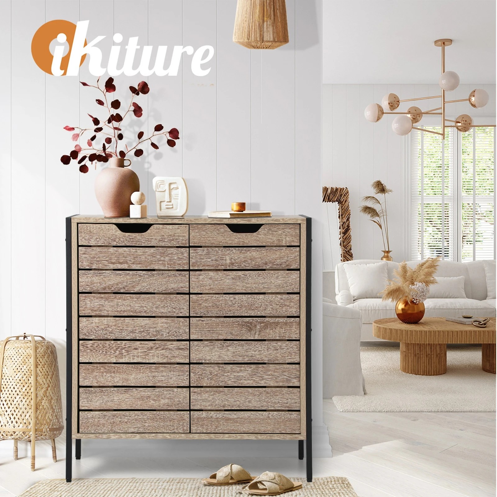 5 Oikiture Shoe Rack Shoes Storage Cabinet Organiser Shelf 2 Doors
 - Natural, 5 of 10