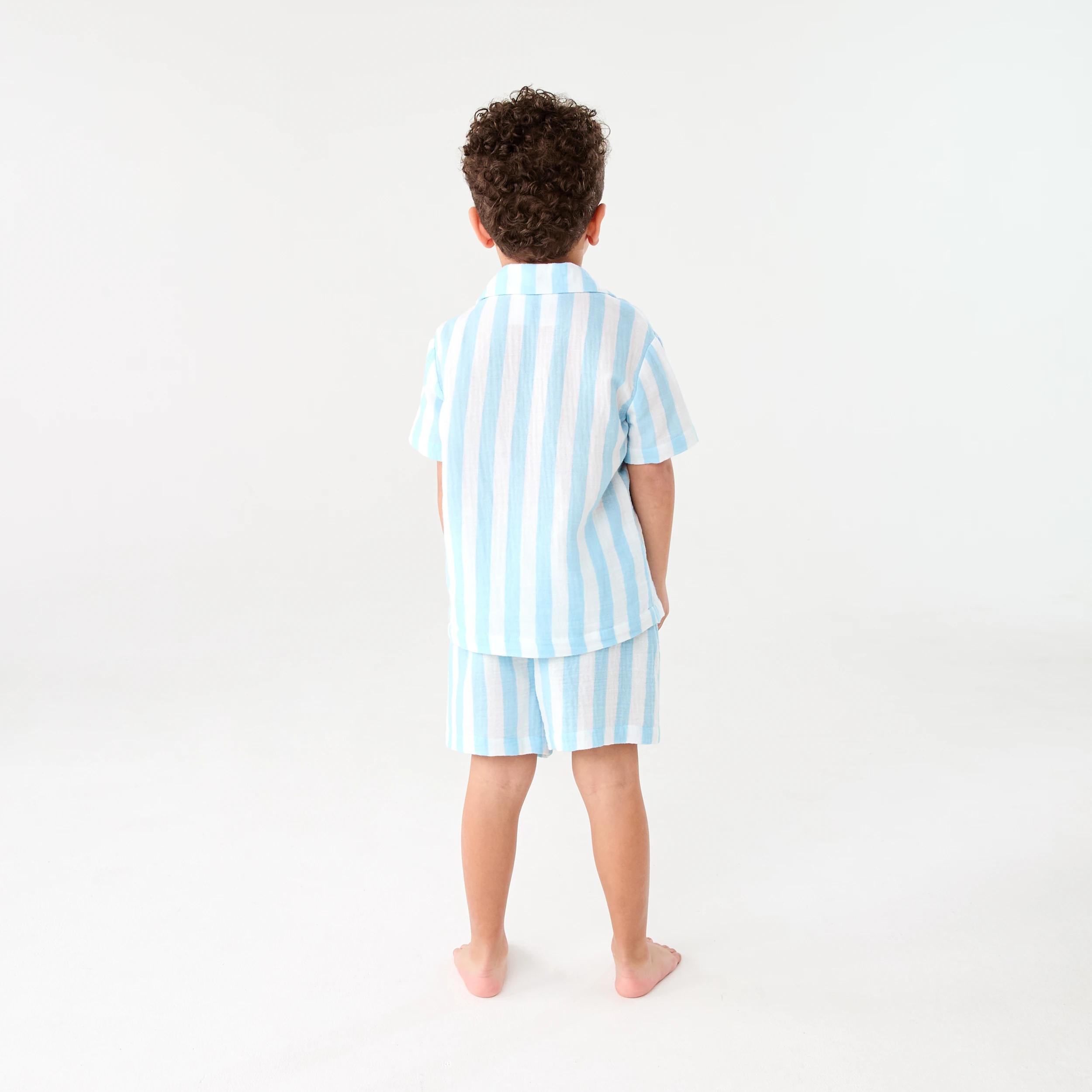2 Short Sleeve Woven Pyjama Set BLUE STRIPE, 2 of 7