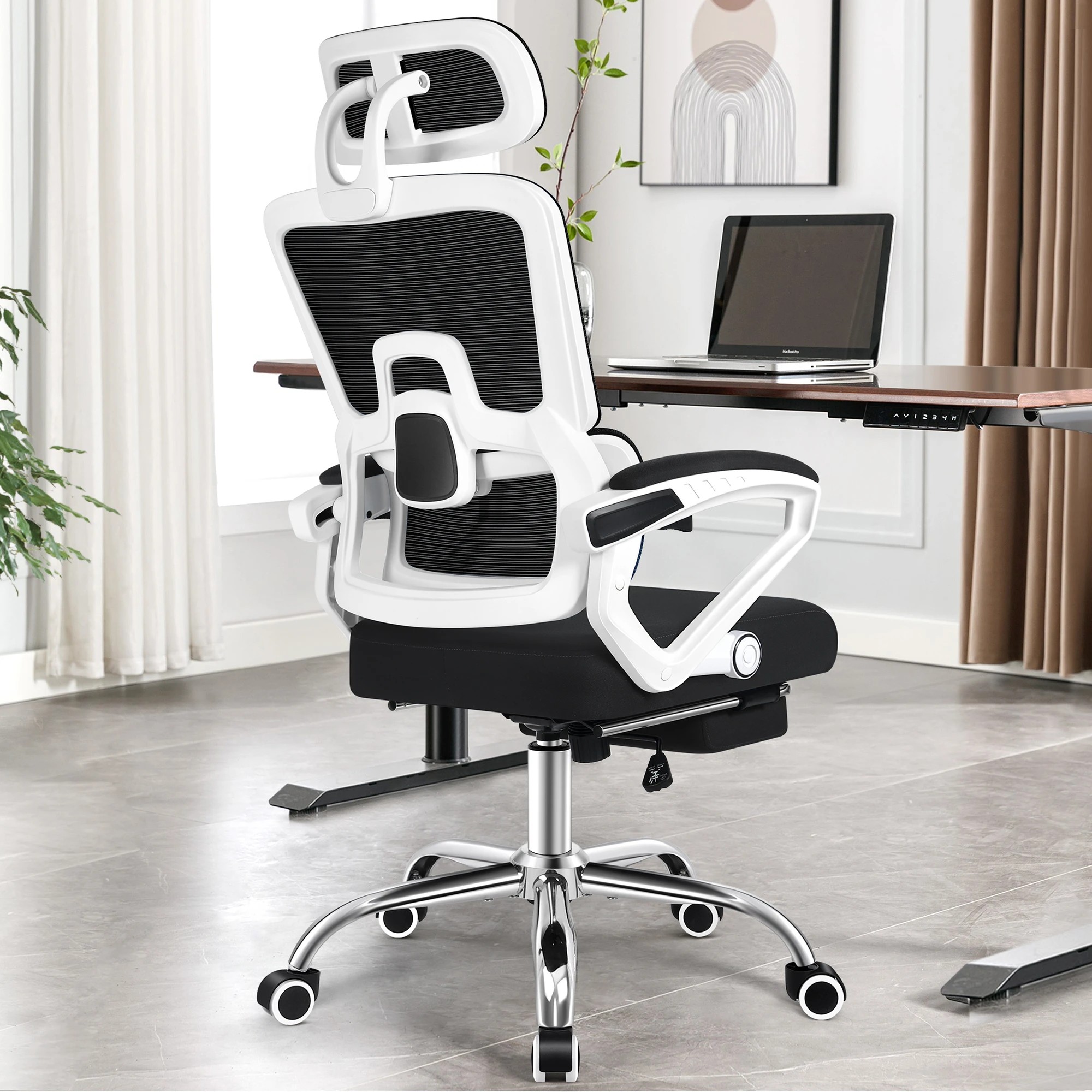 3 Alfordson Mesh Office Chair Racing Ergonomic Executive Computer Recliner Work - White Black, 3 of 10