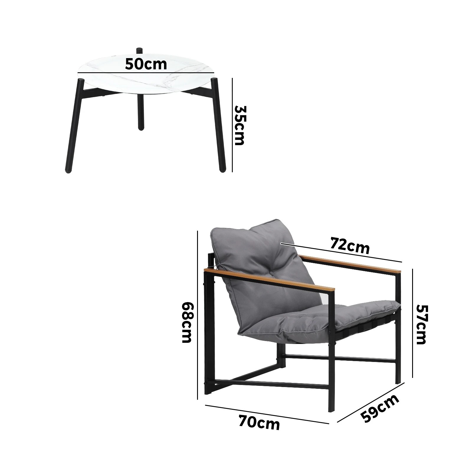 3 Livsip 3pc Outdoor Patio Furniture Set Bistro Sets 50cm Round Marble Table
 - Multi, 3 of 10