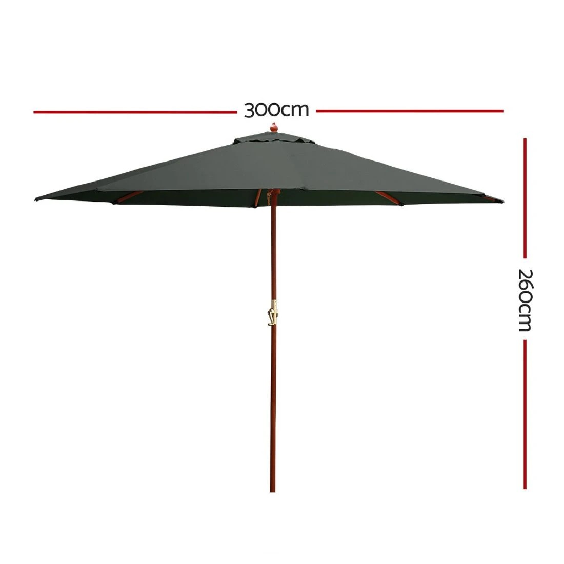 2 Instahut 3m Outdoor Umbrella Wooden Pole UV50+ Canopy Water Resistant Durable Portable Beach Garden Shade Stand - grey, 2 of 7