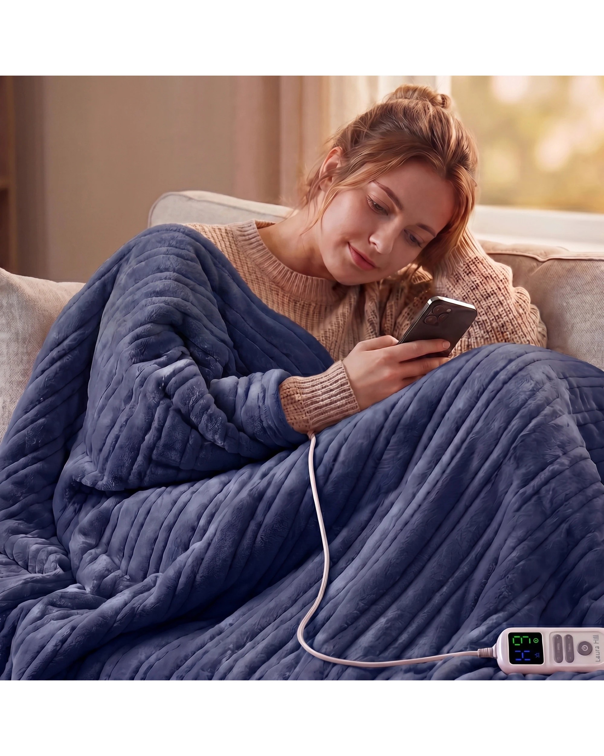 6 Laura Hill XL Electric Heated Blanket Throw Soft Coral Fleece 10 Heat Settings Machine Washable - Blue, 6 of 8