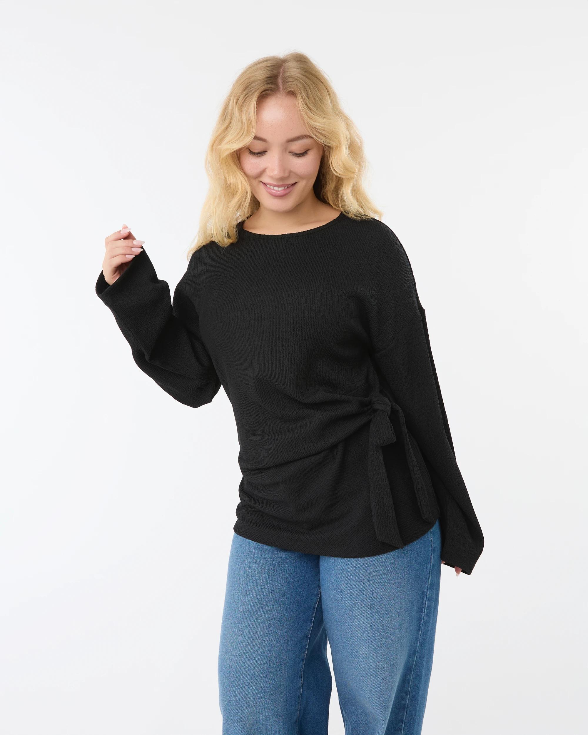 2 Long Sleeve Tie Side Top Black, 2 of 7