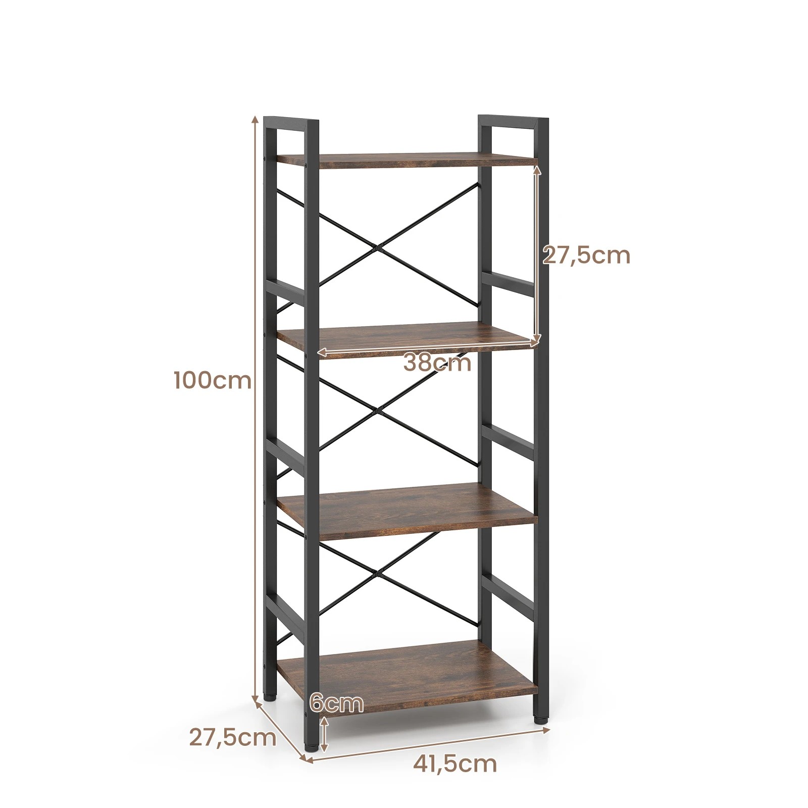 5 Costway 4-Tier Bookshelf Bookcase Metal Display Rack Open Shelves - Brown, 5 of 5