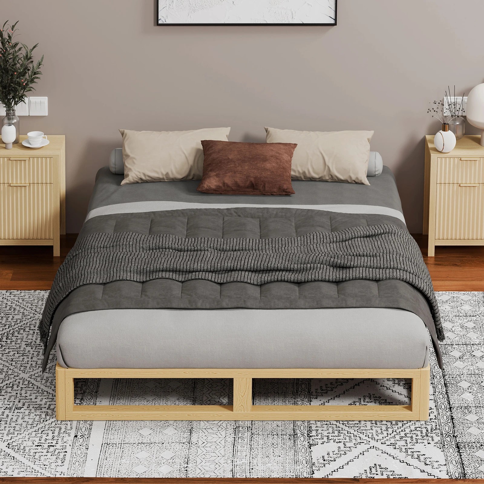 2 Alfordson Bed Frame Wooden Timber Queen Size Mattress Base Platform Jacob - Natural, 2 of 10