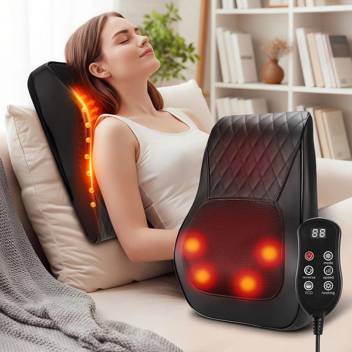 2 AUSWAY Heated Back Massager Shiatsu Neck Shoulder Lumbar Leg Body Deep Tissue Relaxing Massaging Cushion Portable, 2 of 3
