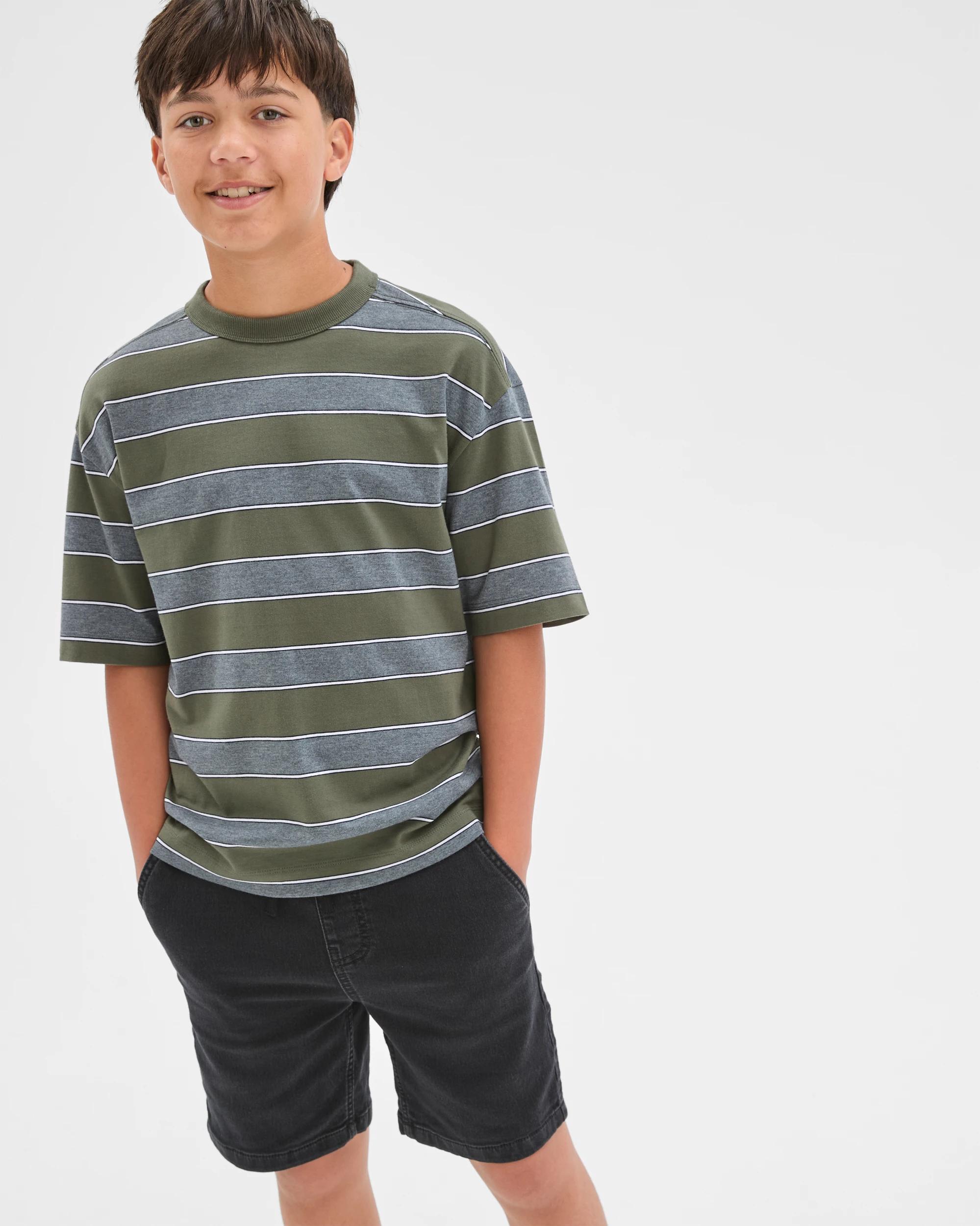 1 Target Kids Australian Cotton Oversized Striped T-Shirt GREEN, 1 of 7