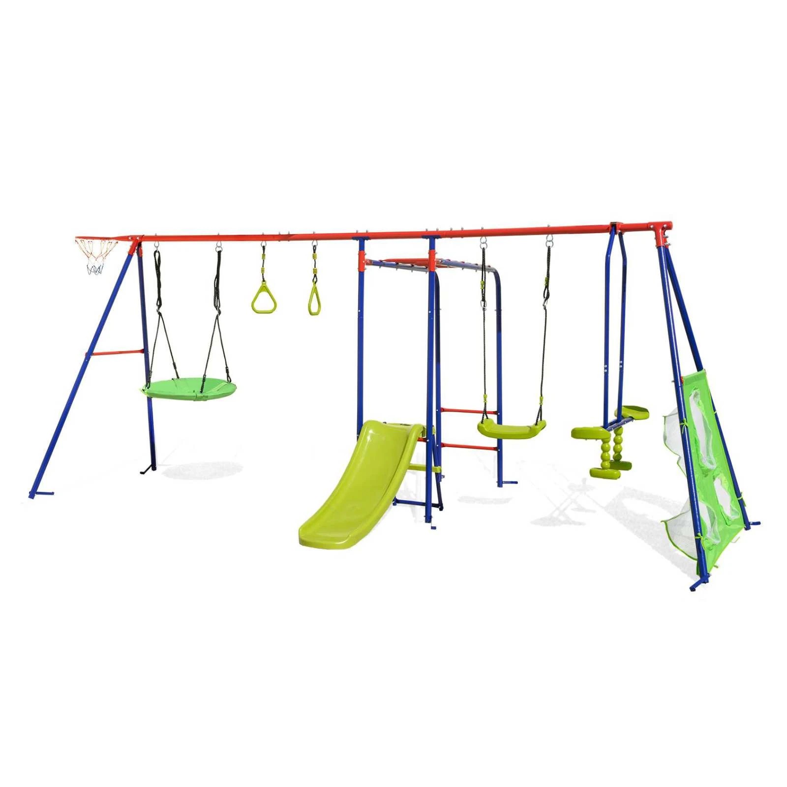 1 Costway 8-in-1 Outdoor Swing Set Metal Frame Swing Stand 300KG - Red, 1 of 1