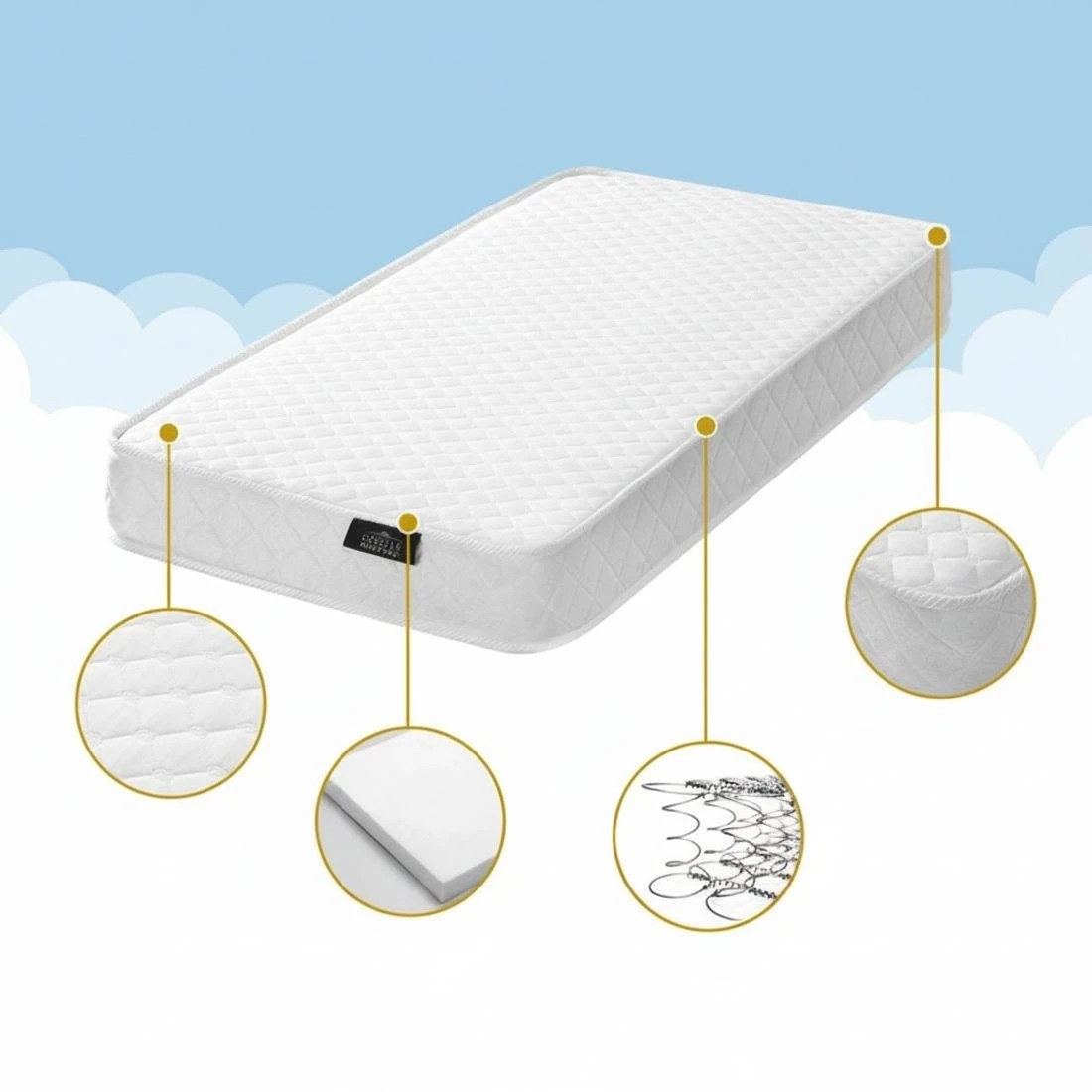 4 Giselle Baby Cot Mattress Spring Foam Comfort Support Breathable Pressure Relief Hypoallergenic Edge Support - White, 4 of 5