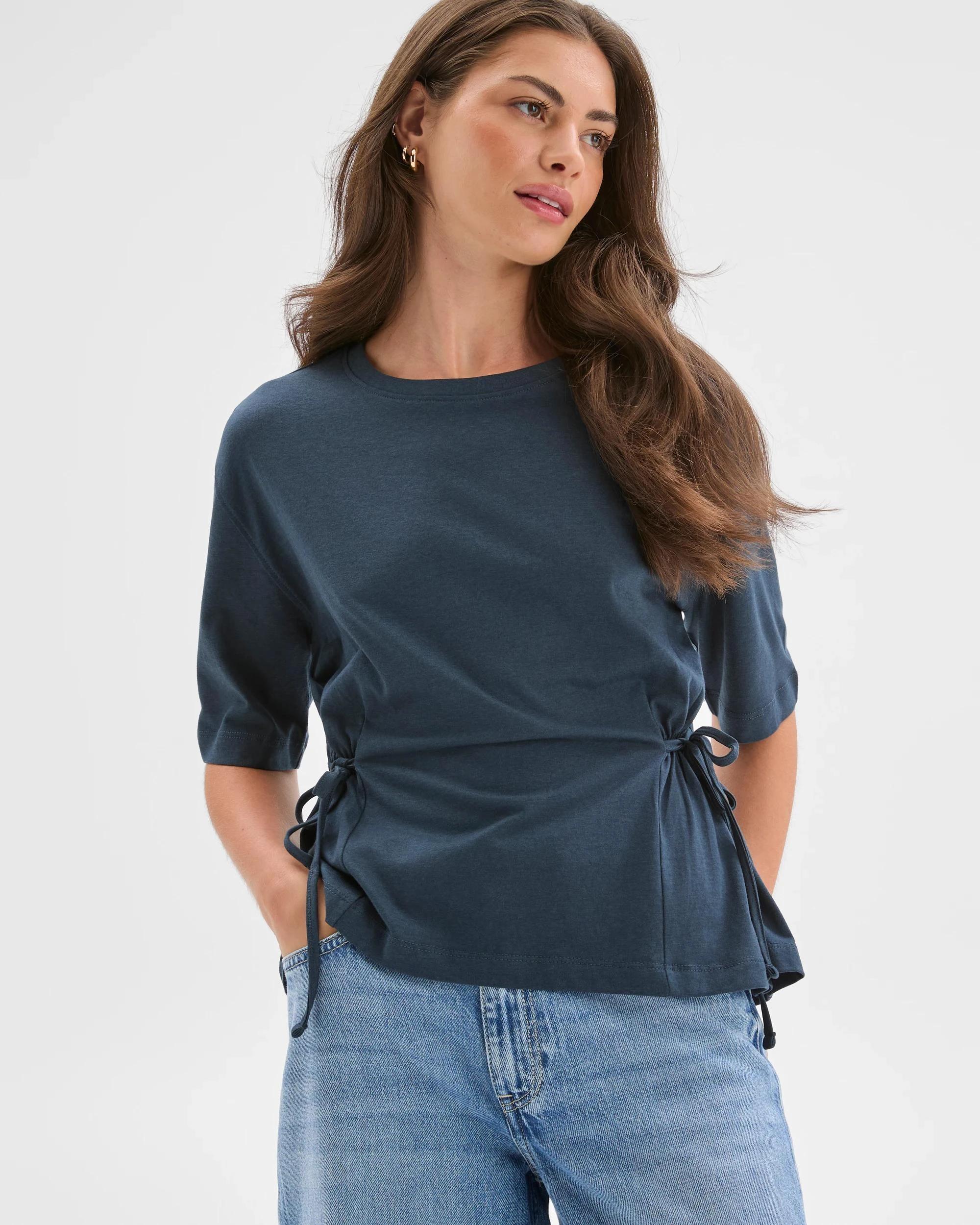 2 Target Petites Petites Australian Cotton Blend Short Sleeve Tie Waist T-Shirt SODALITE, 2 of 7