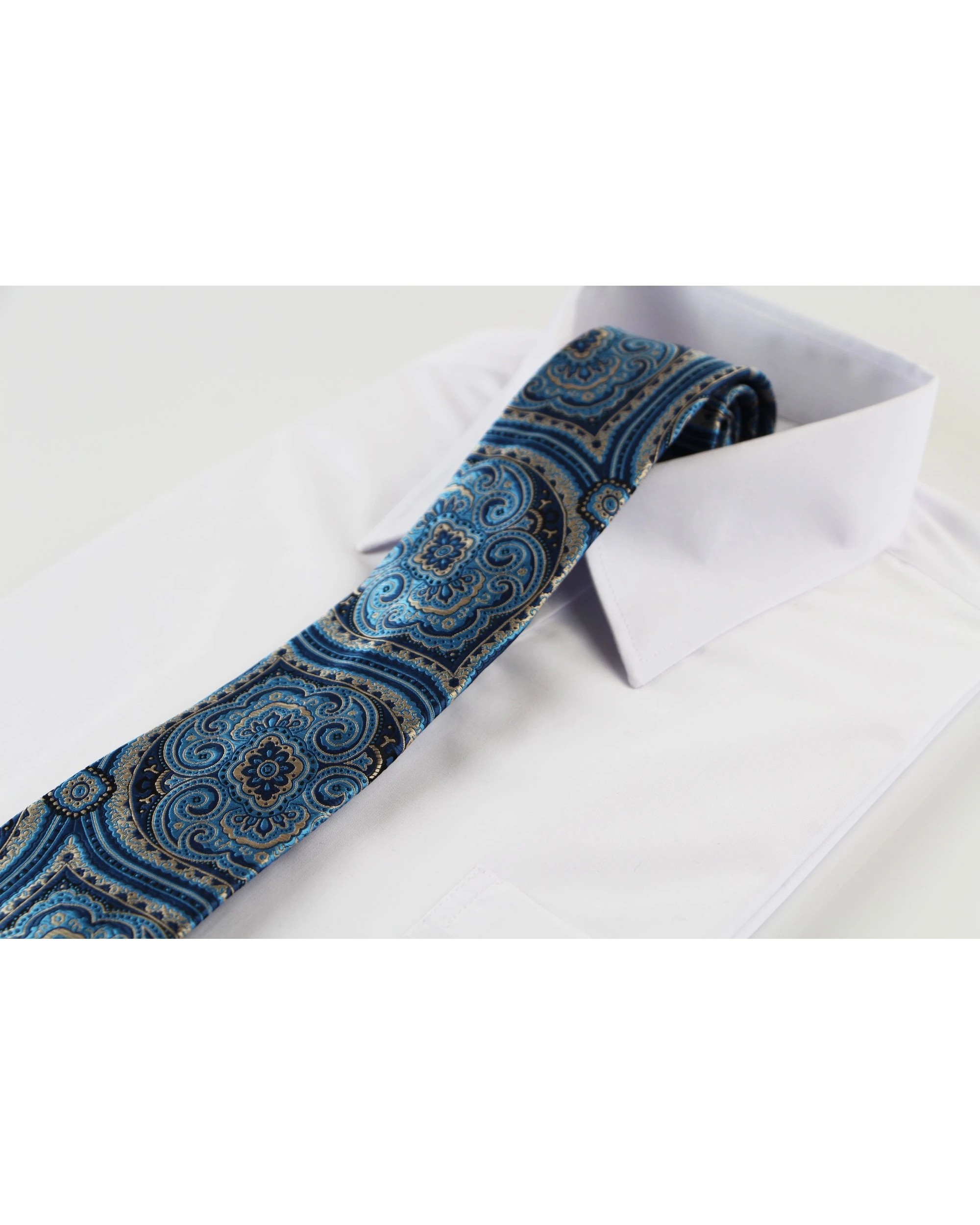 1 Zasel Mens Blue & Silver Boho Print Patterned 8cm Neck Tie - Multi, 1 of 3
