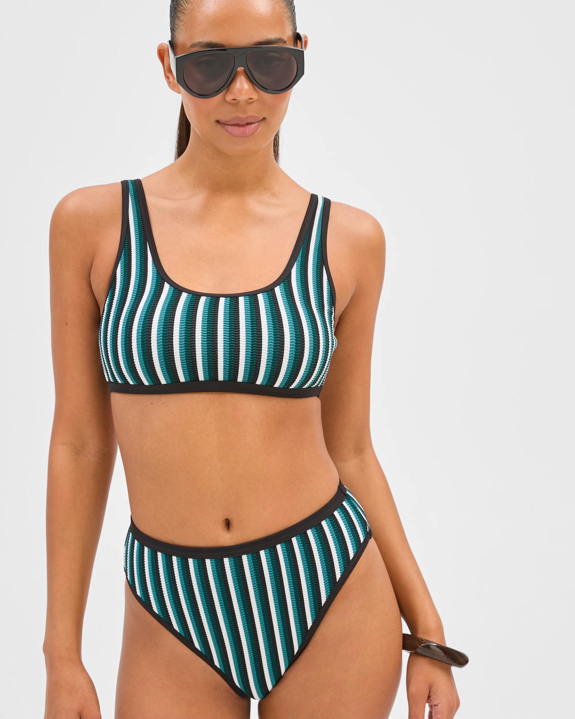 5 Target Woman High Waisted High Cut Crinkle Bikini Briefs COCOA/DEEP SEA STRIPE, 5 of 9