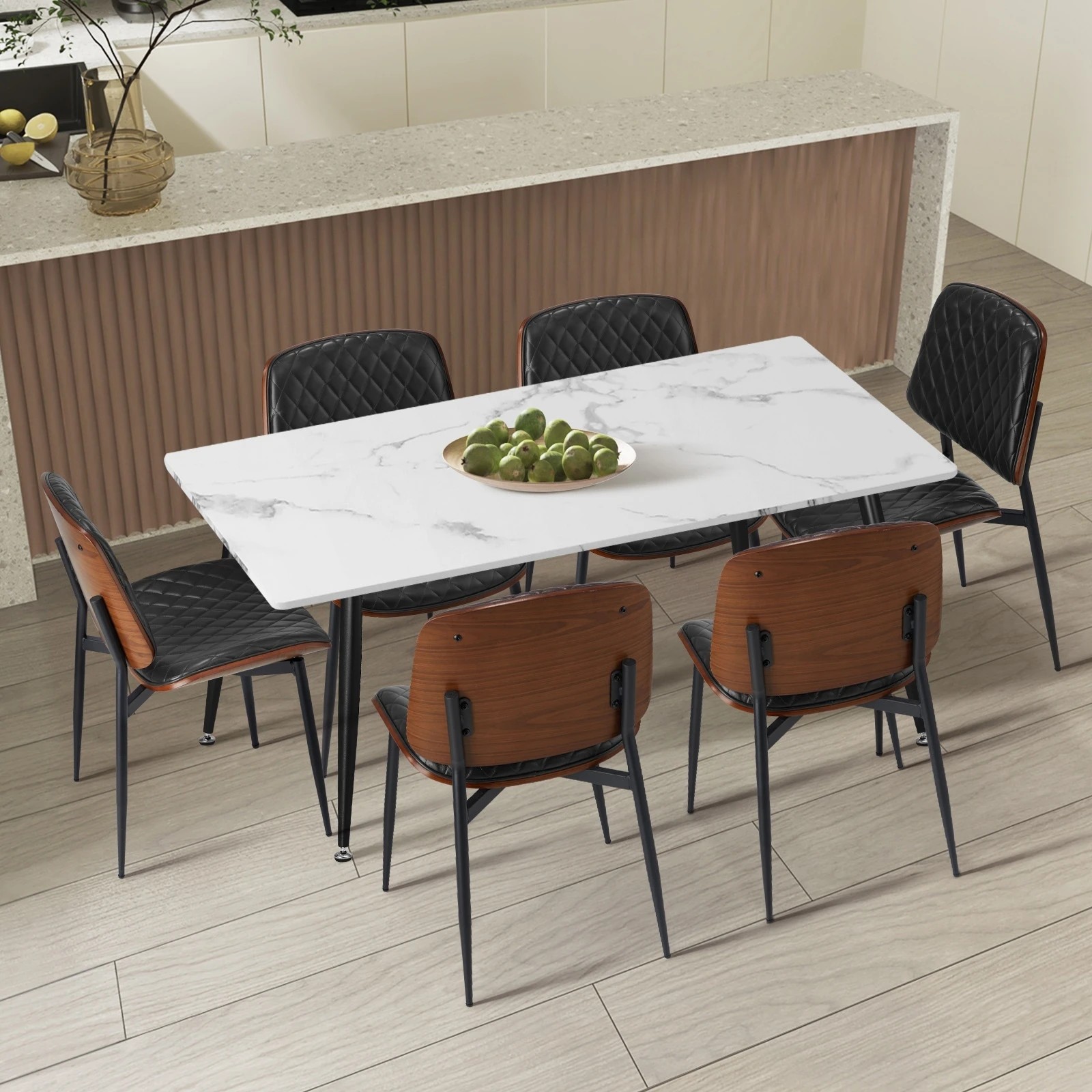 3 Oikiture 120cm Rectangle Dining Table with 6PCS Dining Chairs PU - Black, 3 of 9