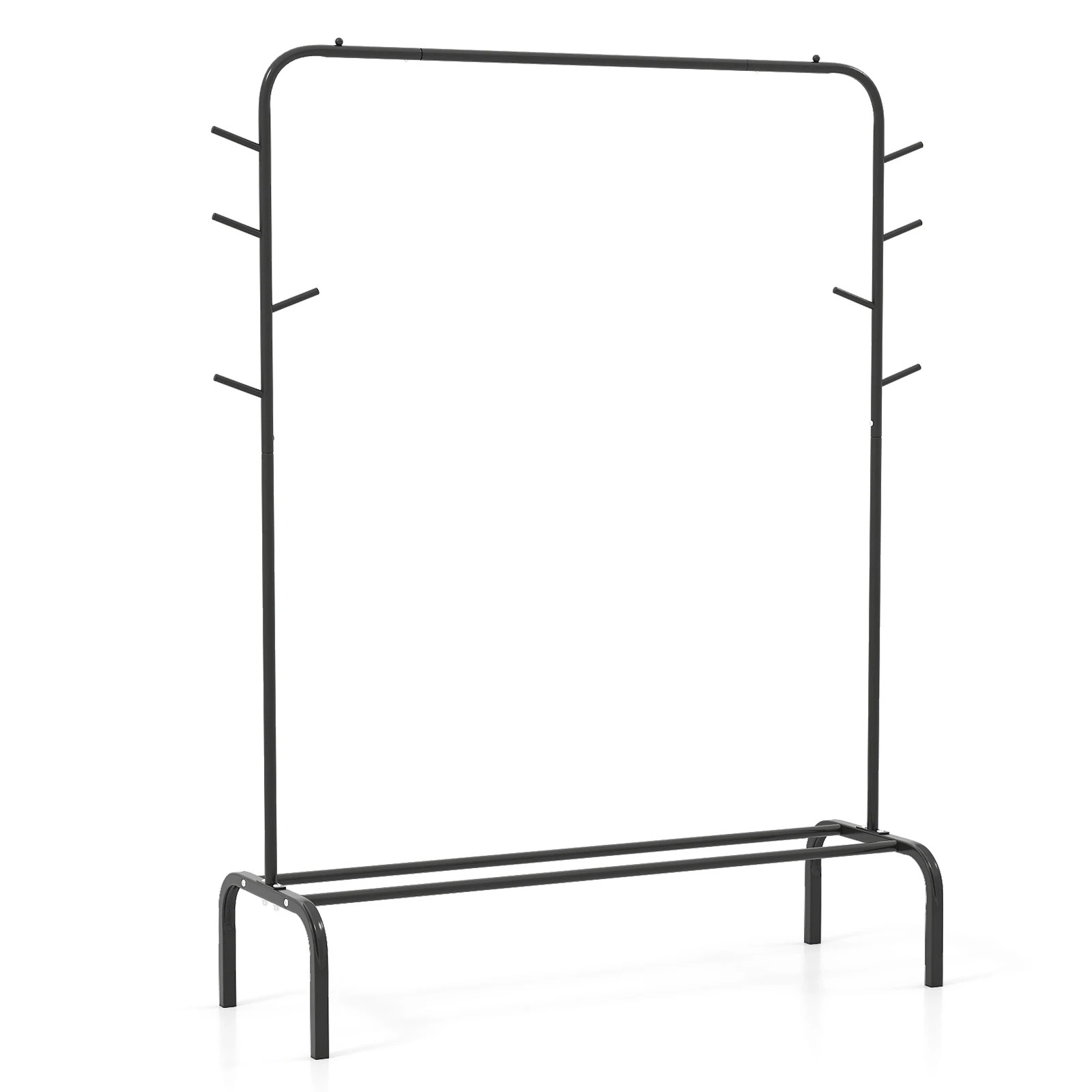 1 Costway 1.5M Metal Clothes Rack w/8 Hooks & Storage Shelf Heavy Duty Garment Wardrobe Rack - Black, 1 of 5