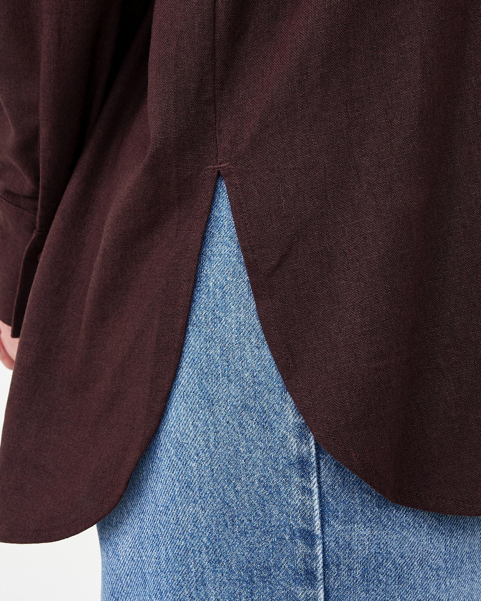 8 Long Sleeve Oversized Linen Blend Shirt Choc Plum, 8 of 8