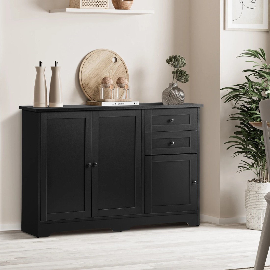 2 Oikiture Buffet Sideboard Storage Cabinet Cupboard
 - Black, 2 of 10