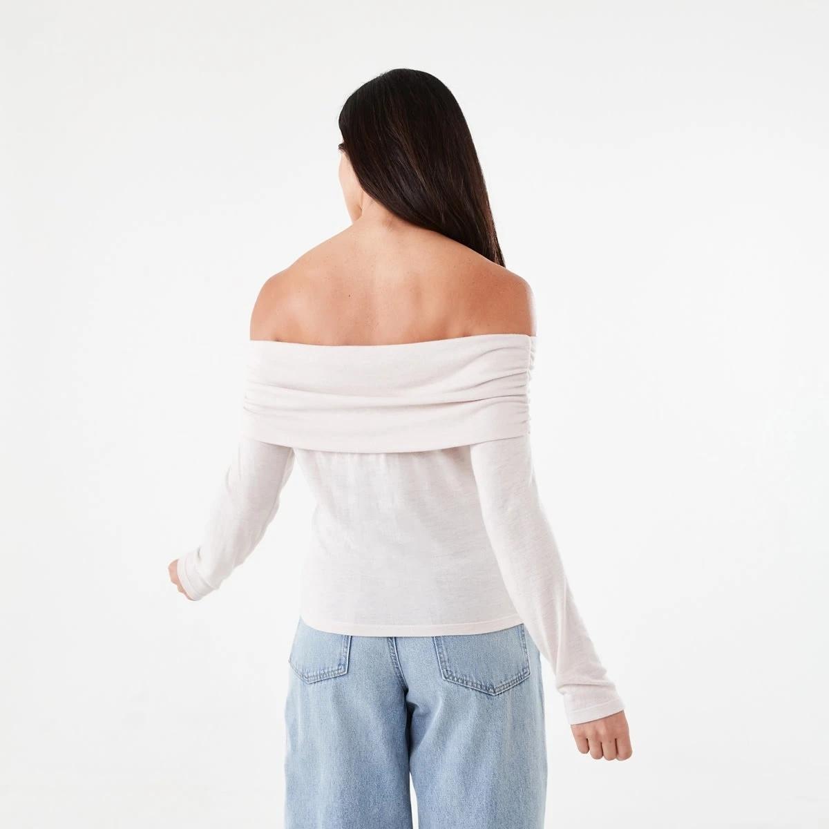 3 Long Sleeve Off Shoulder Top Nat Beige, 3 of 5