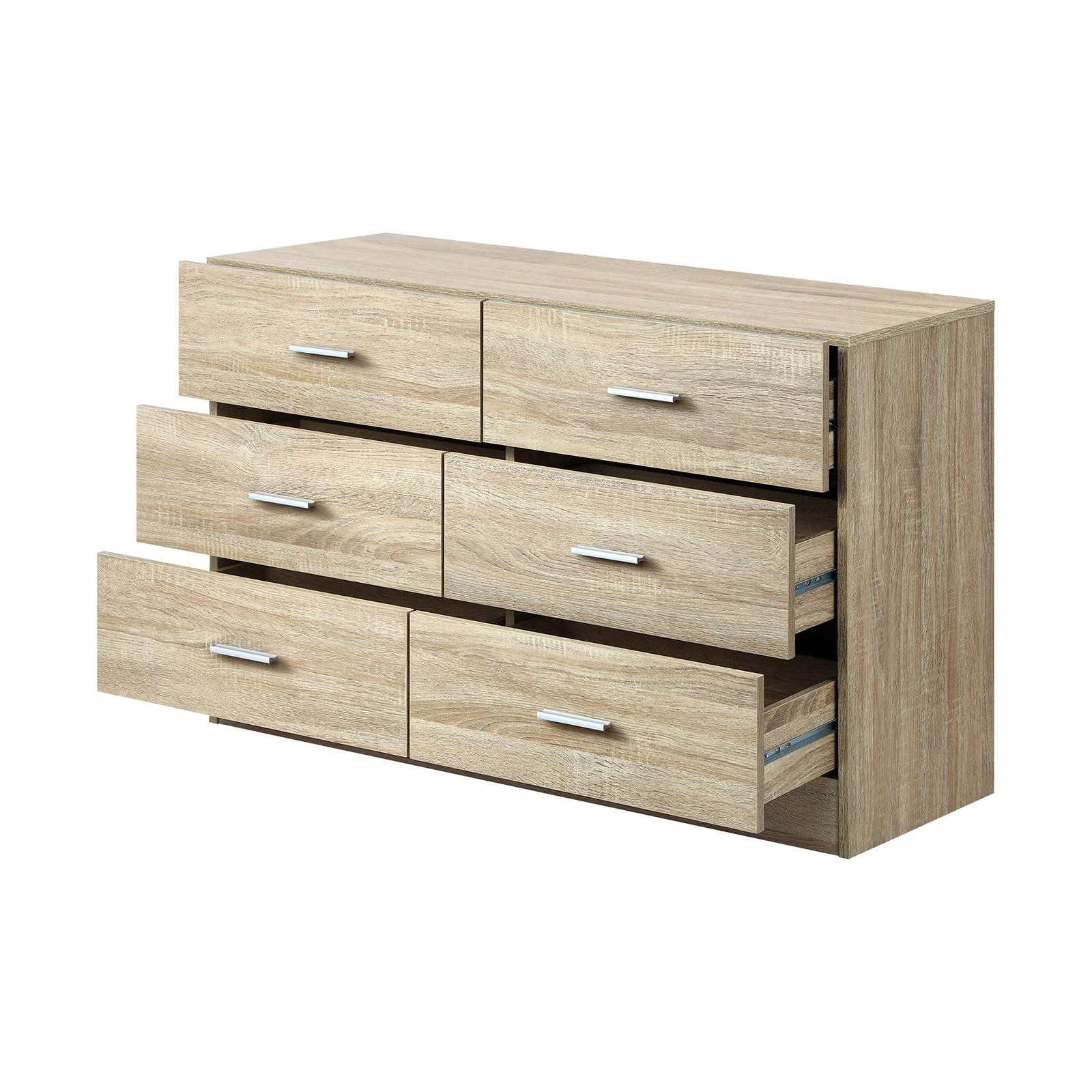 6 Oikiture 6 Chest of Drawers Dresser Table Lowboy Storage Cabinet - Natural, 6 of 8
