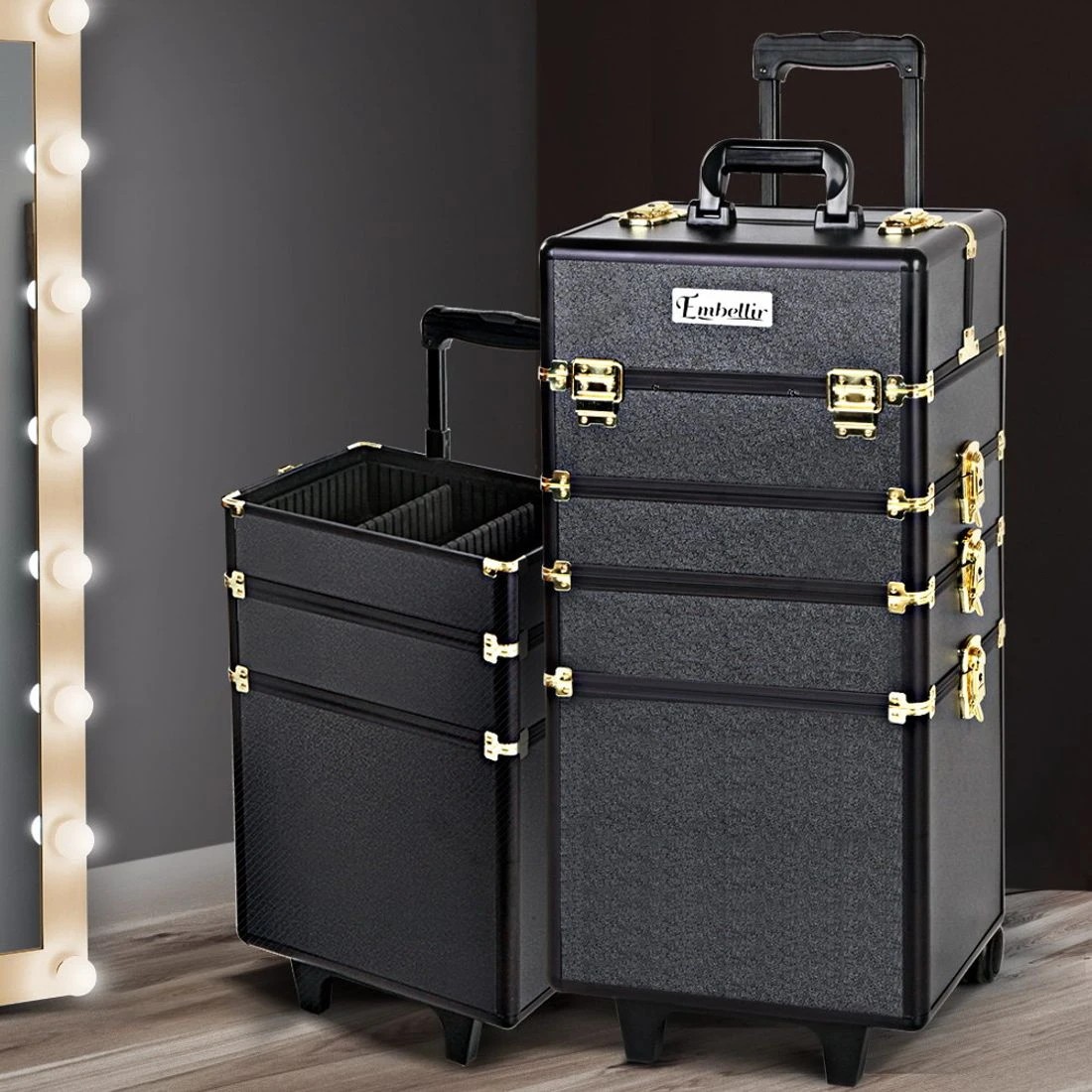 9 Embellir Makeup Case Beauty Trolley Cosmetic Organiser Box Travel Wheels - Multi, 9 of 9