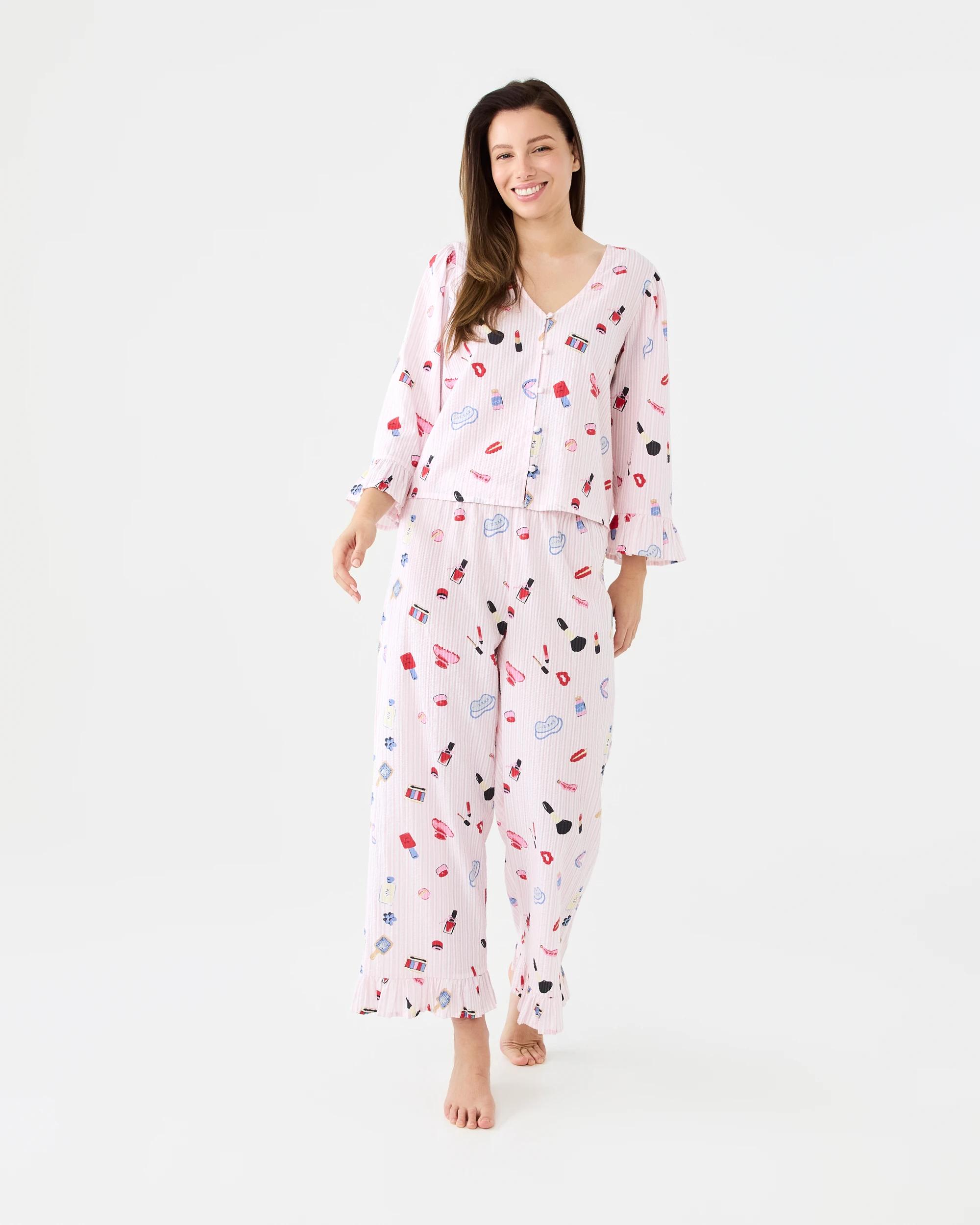 1 Cotton Printed Seersucker Frill Pants Pyjama Set My Bag, 1 of 6