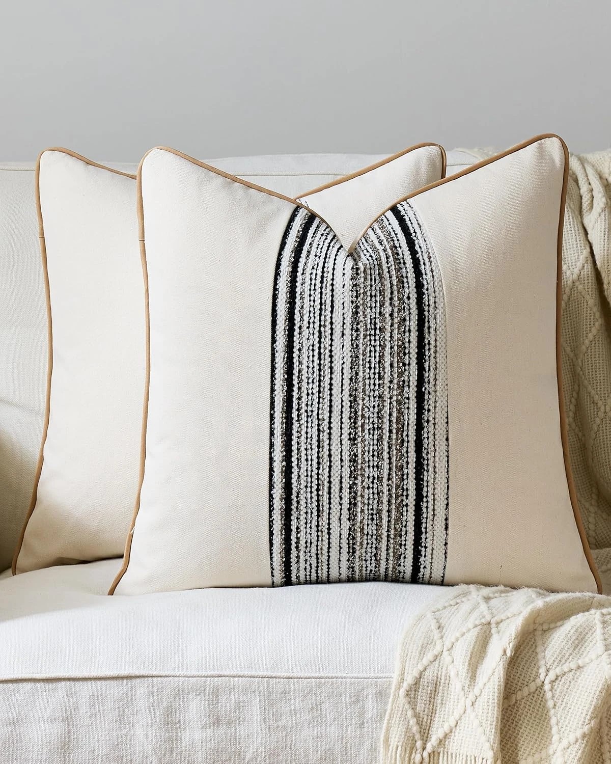 1 Gioia Casa 2-Pack Wabi Stripe Cushion Covers 45cm x 45cm - Black, 1 of 3