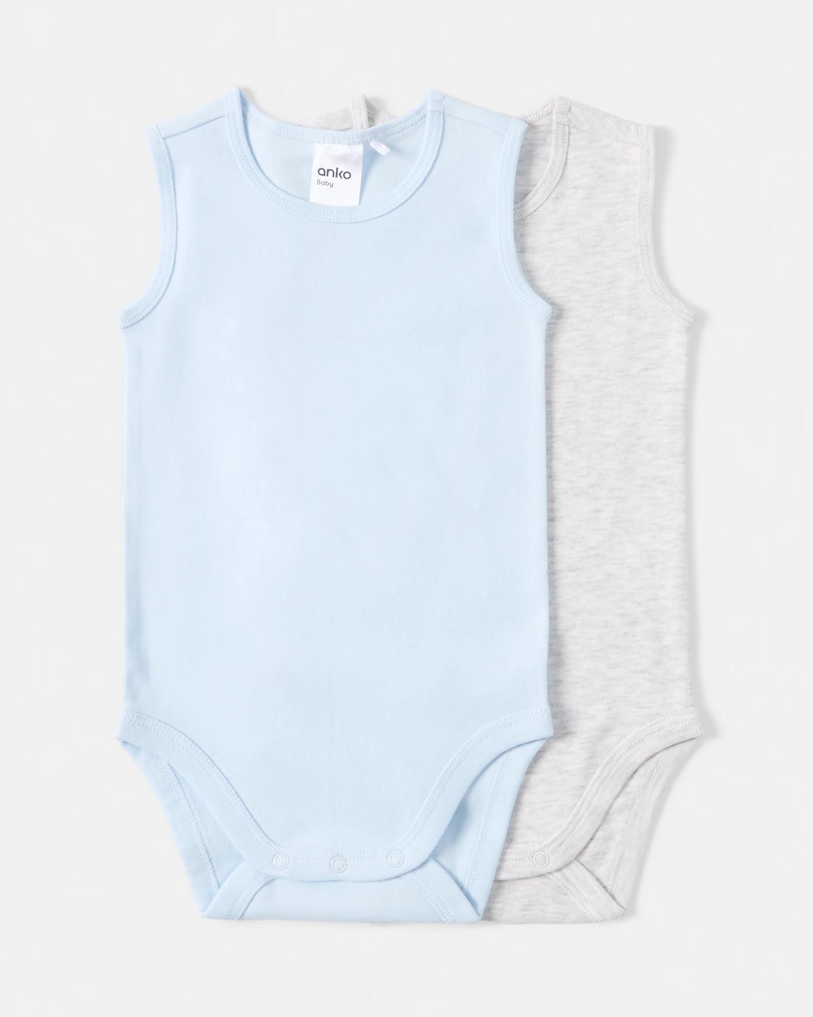 1 2 Pack Cotton Sleeveless Bodysuits Blu Pck, 1 of 6