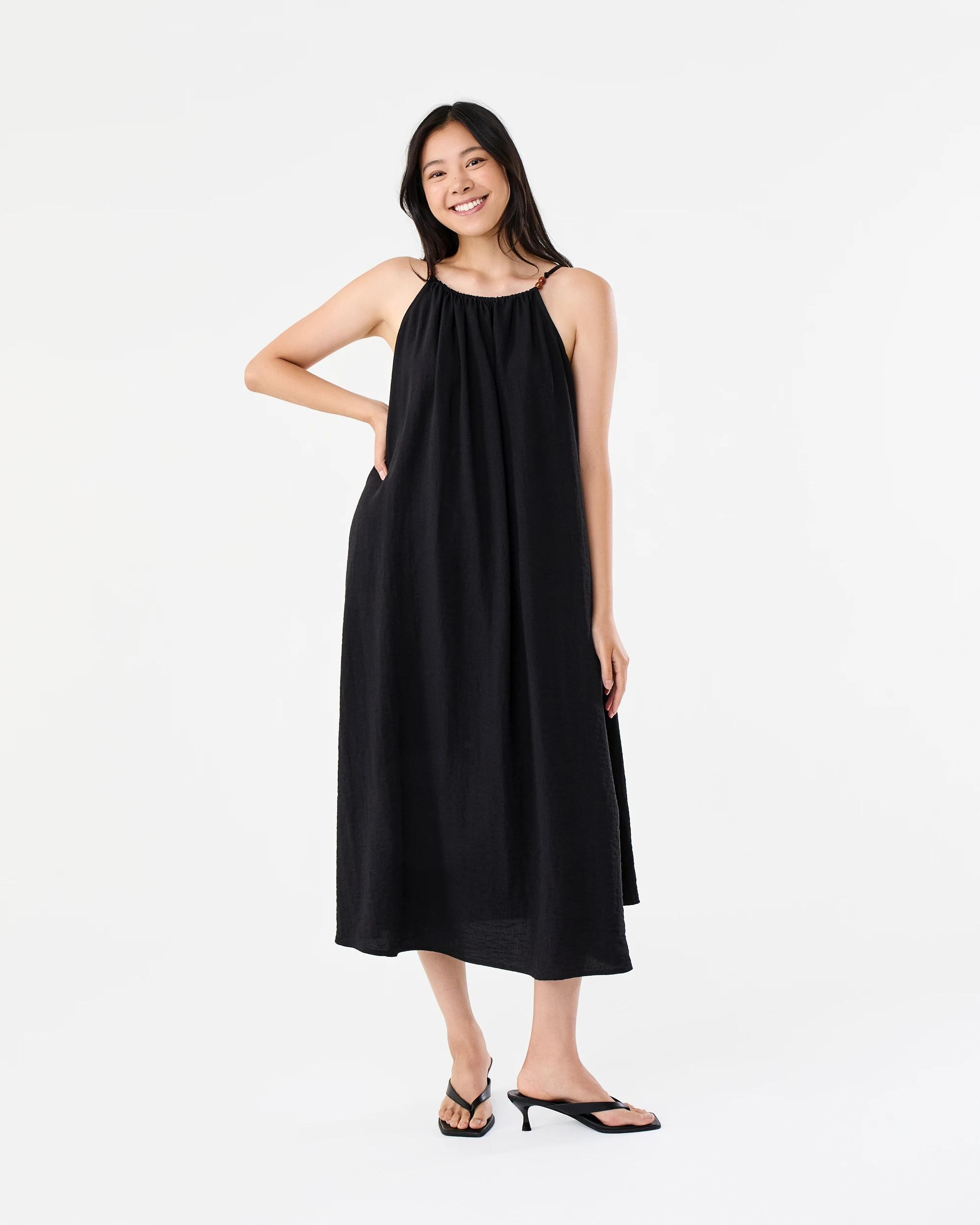 5 Sleeveless Textured Midi Dress Black, 5 of 7