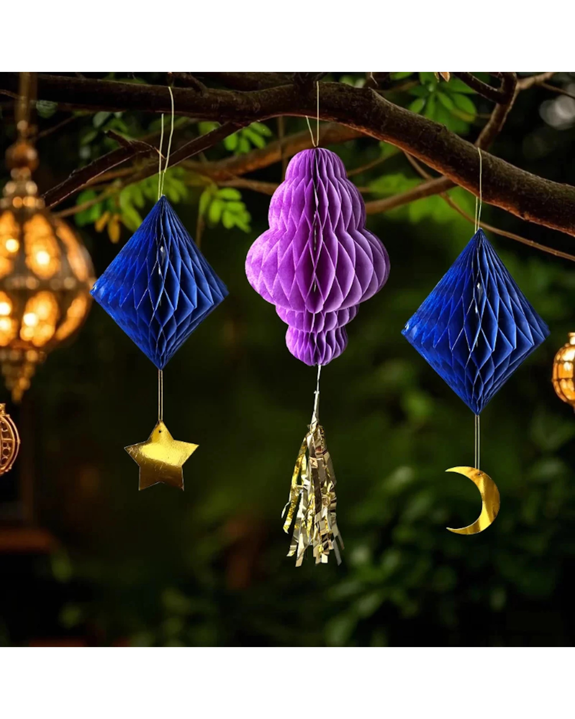 2 Party Maker Eid Honeycomb Hanging Decorations Pack of 3 - Multi, 2 of 3