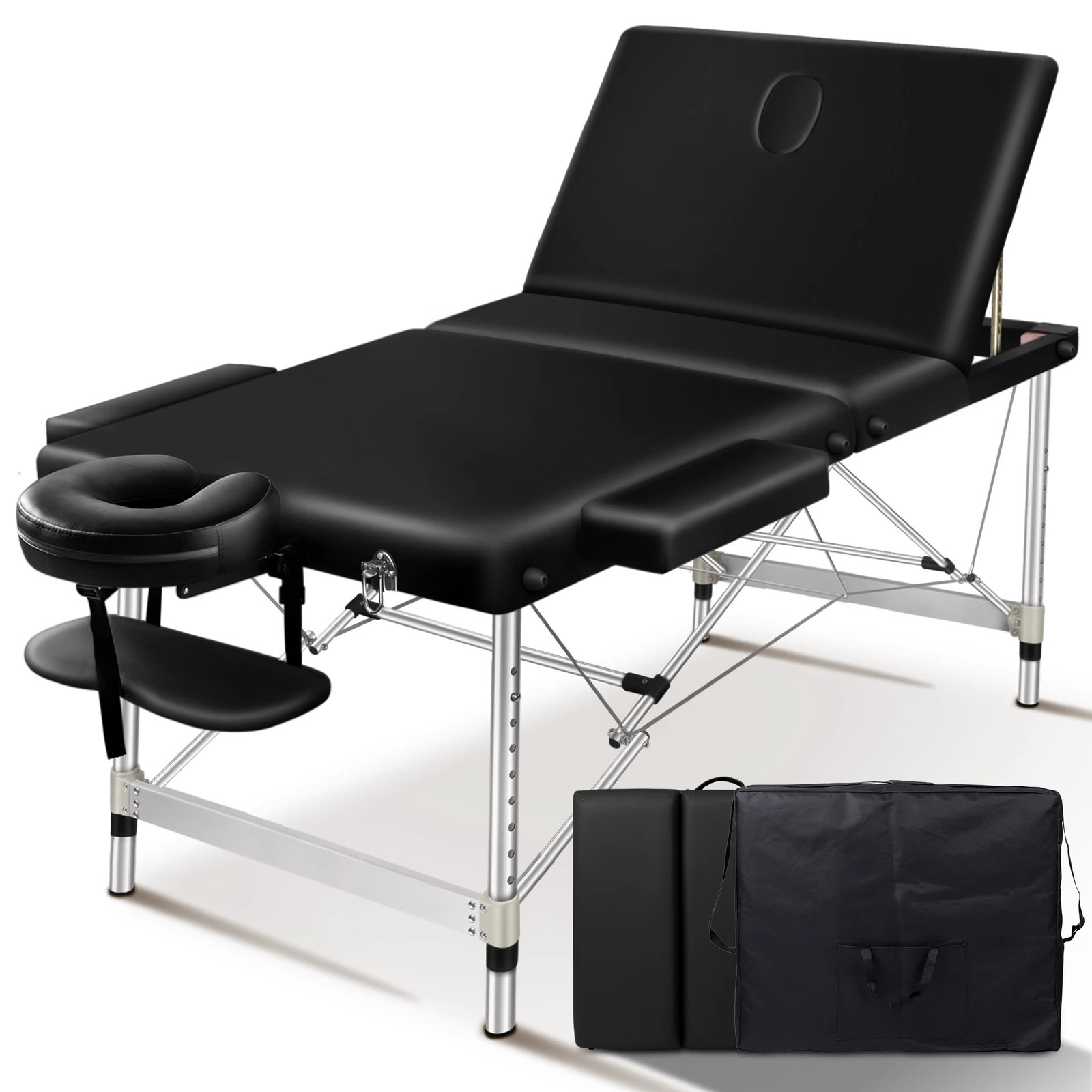 1 Alfordson Massage Table 3 Fold 75cm Foldable Portable Aluminium Lift Up Bed Desk - Black, 1 of 4