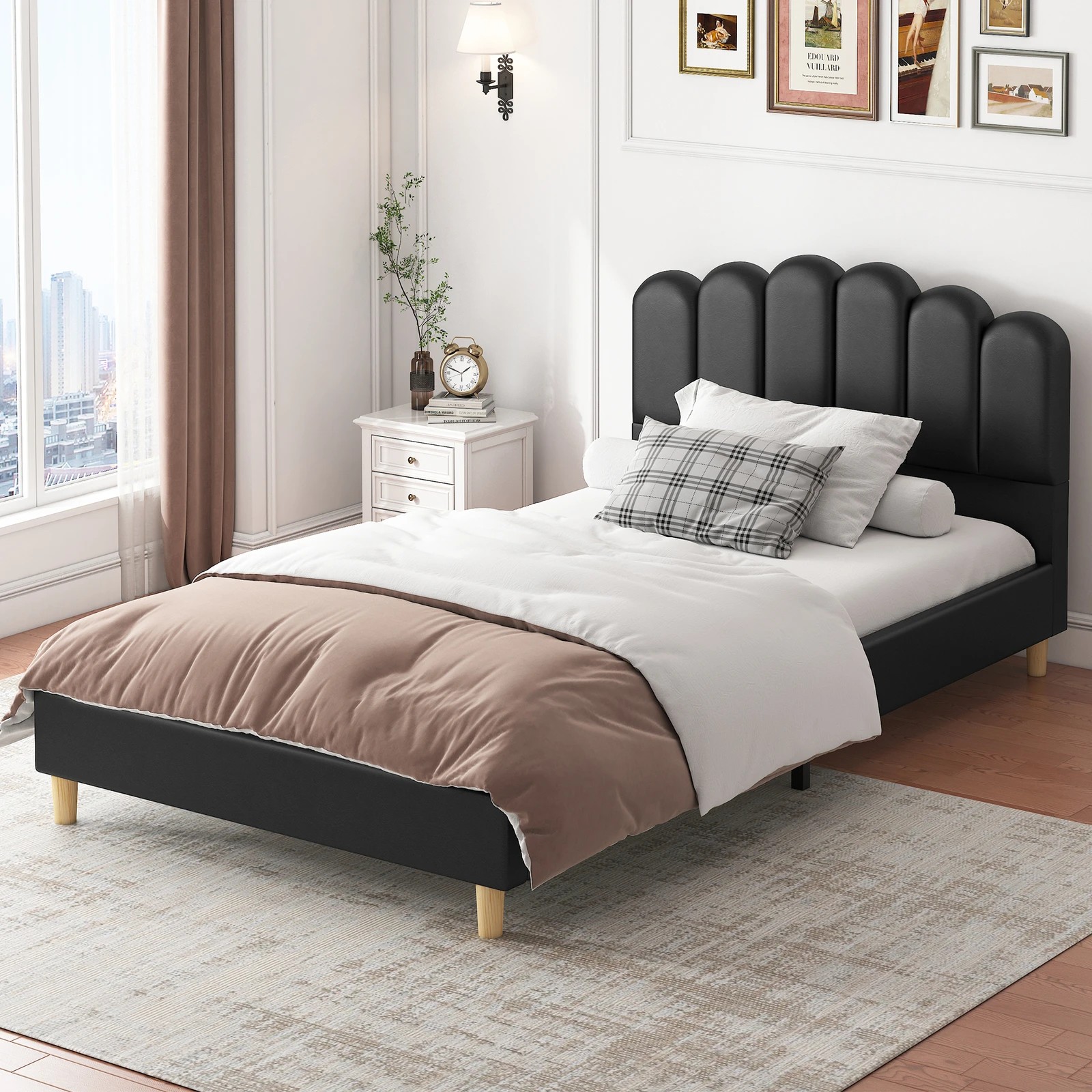 6 Alfordson Bed Frame King Single Upholstered Platform Base Leather Tania - Black, 6 of 10