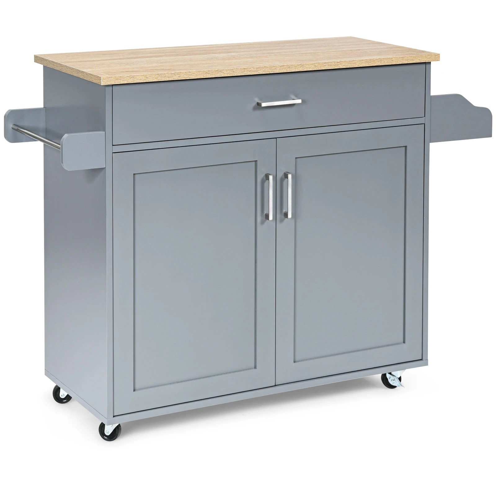 1 Costway Wooden Rolling Kitchen Island Grey, 1 of 5