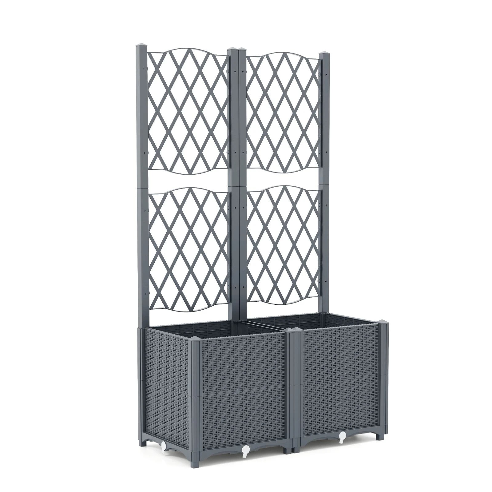 1 Costway Raised Garden Bed w/Trellis 2 Elevated Planter Box Climbing Vine Flower - Grey, 1 of 1