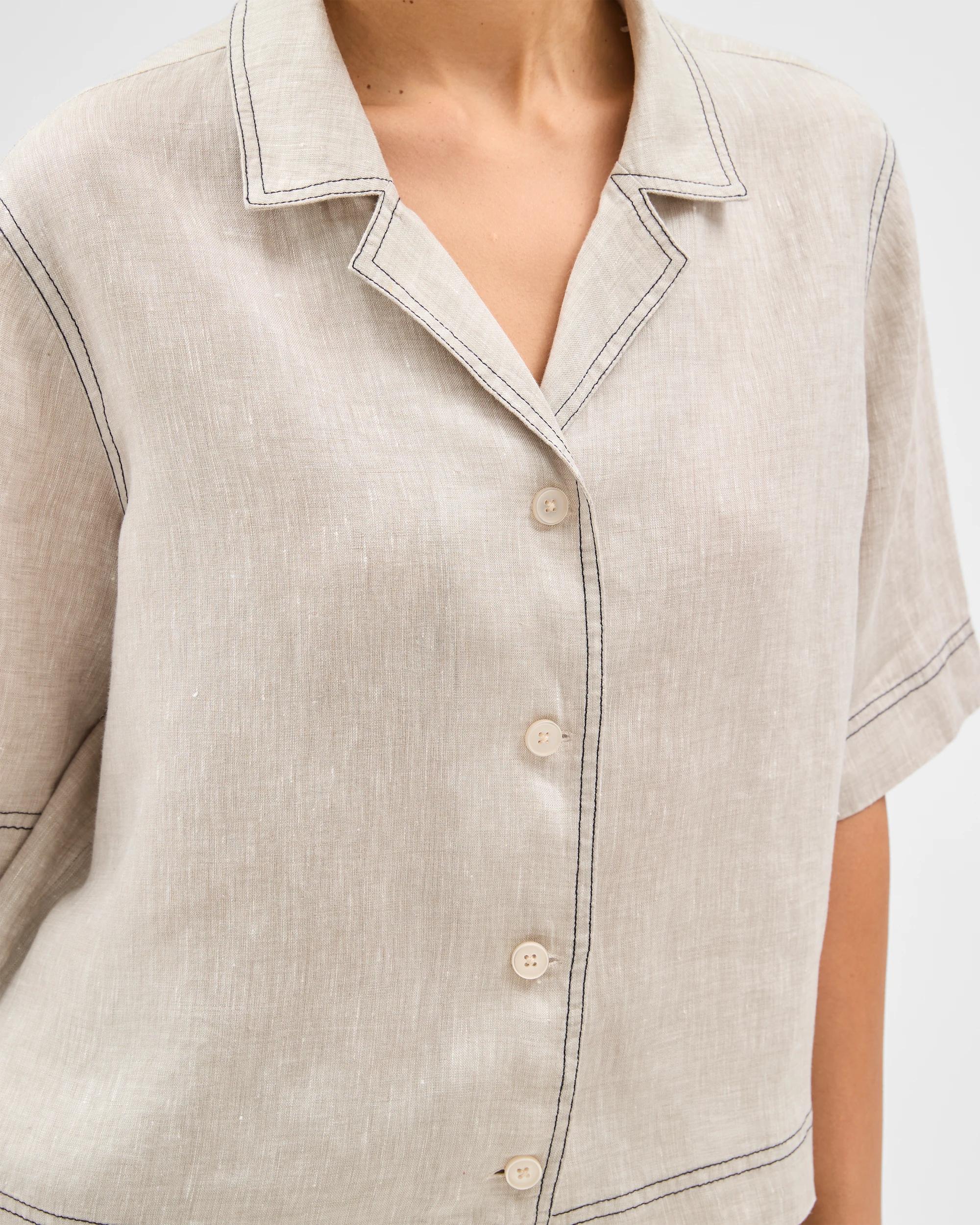 6 Target Woman European Linen Short Sleeve Stitch Detail Shirt FLAX XDYE, 6 of 7