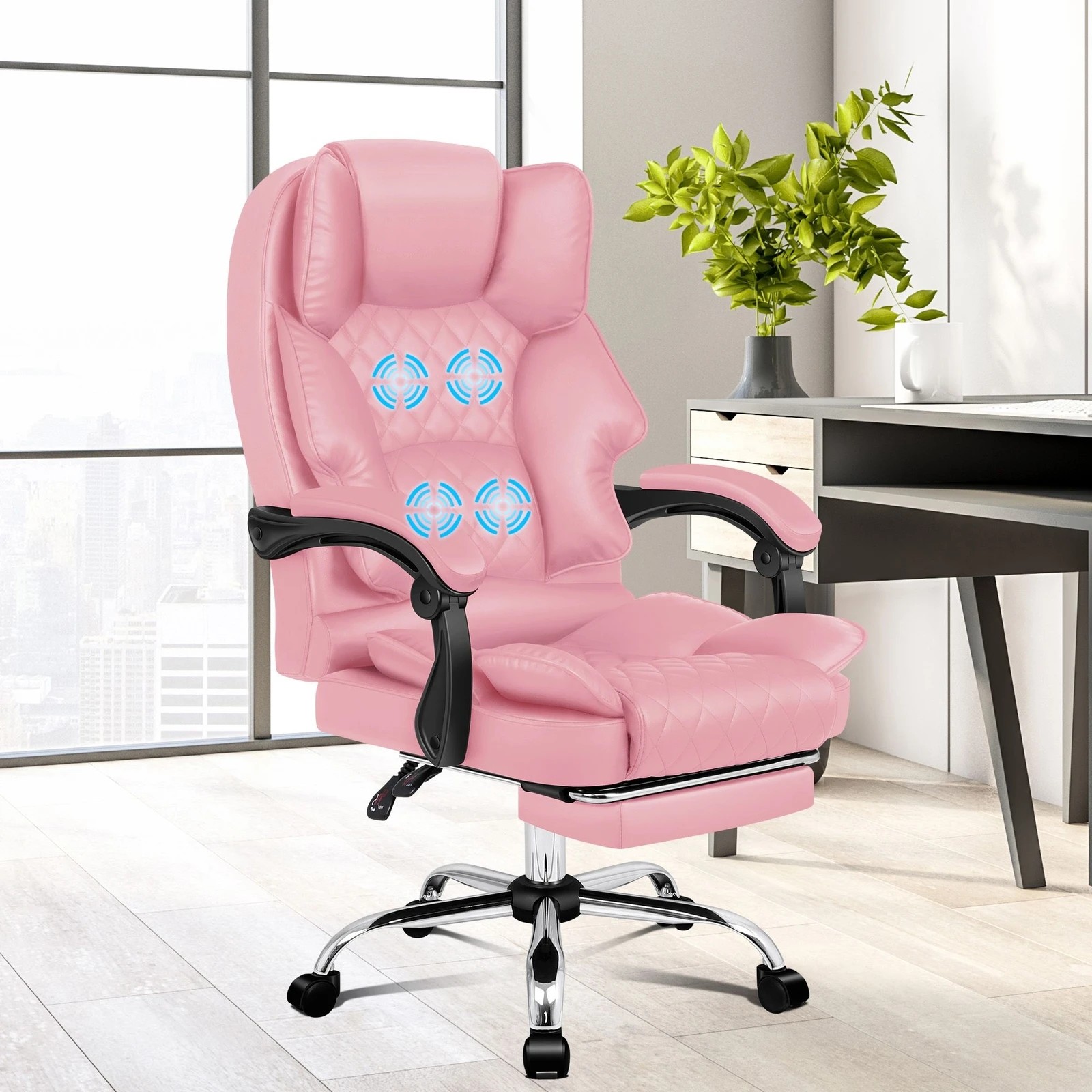 2 Alfordson Massage Office Chair Executive Recliner Gaming Computer Work Seat - Pink, 2 of 10